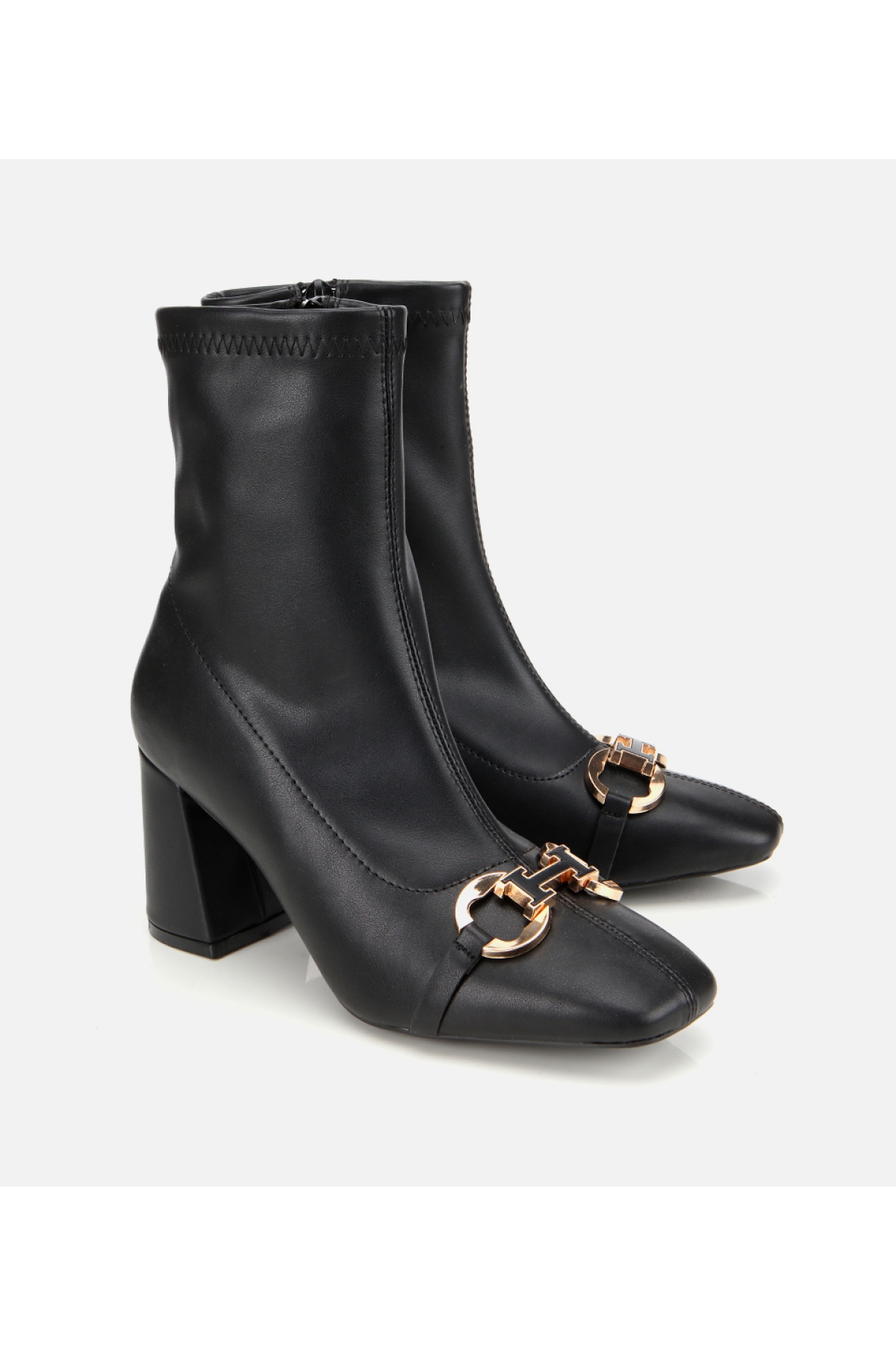 Kadın Siyah Tokalı Streç Fermuarlı Yüksek Topuklu Bot - Görsel 2
