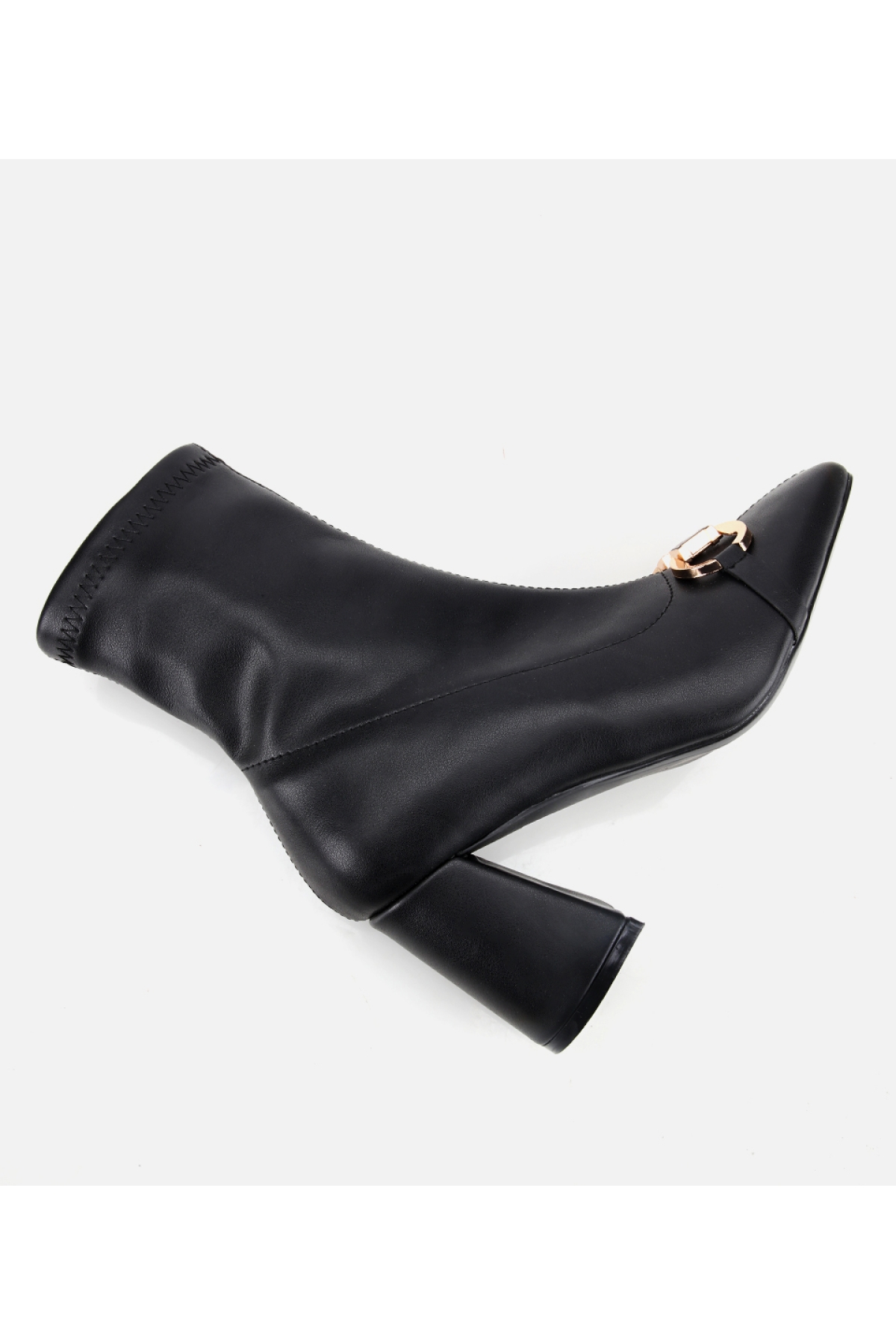 Kadın Siyah Tokalı Streç Fermuarlı Yüksek Topuklu Bot - Görsel 6