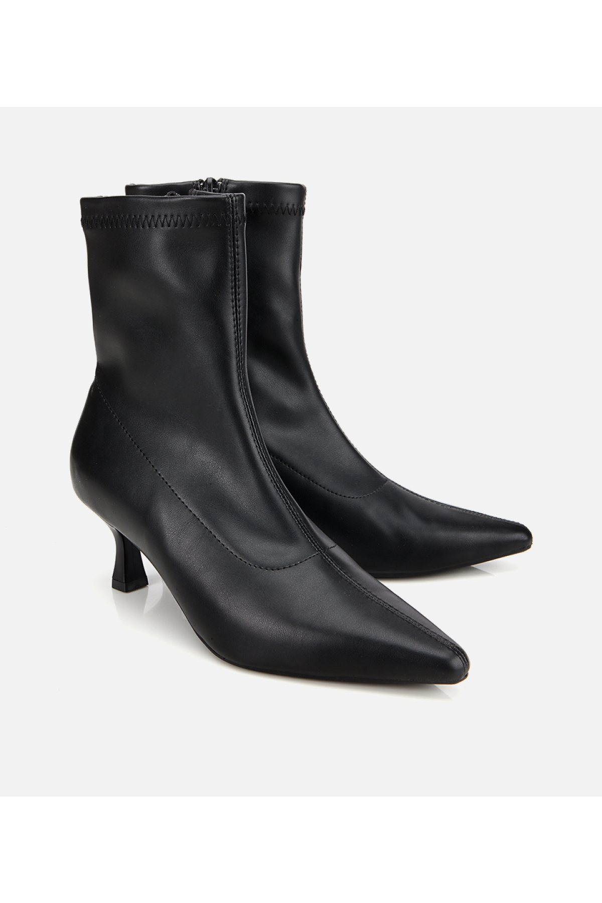 Kadın Siyah Streç Fermuarlı Bilekte Kısa Topuklu Bot - Görsel 2