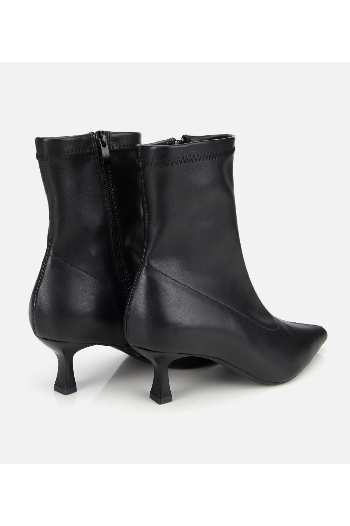 Kadın Siyah Streç Fermuarlı Bilekte Kısa Topuklu Bot - Görsel 4