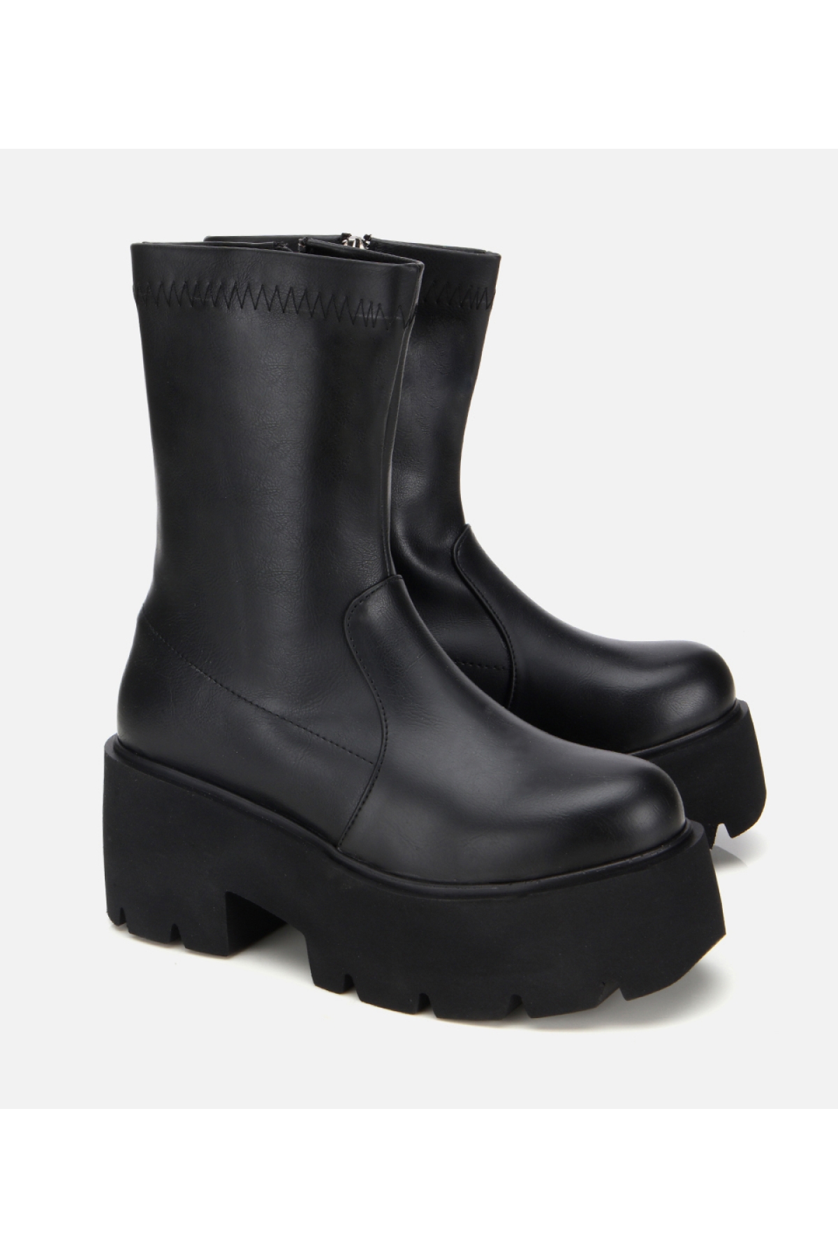 Kadın Siyah Streç Kalın Tabanlı Yüksek Topuklu Bot - Görsel 2