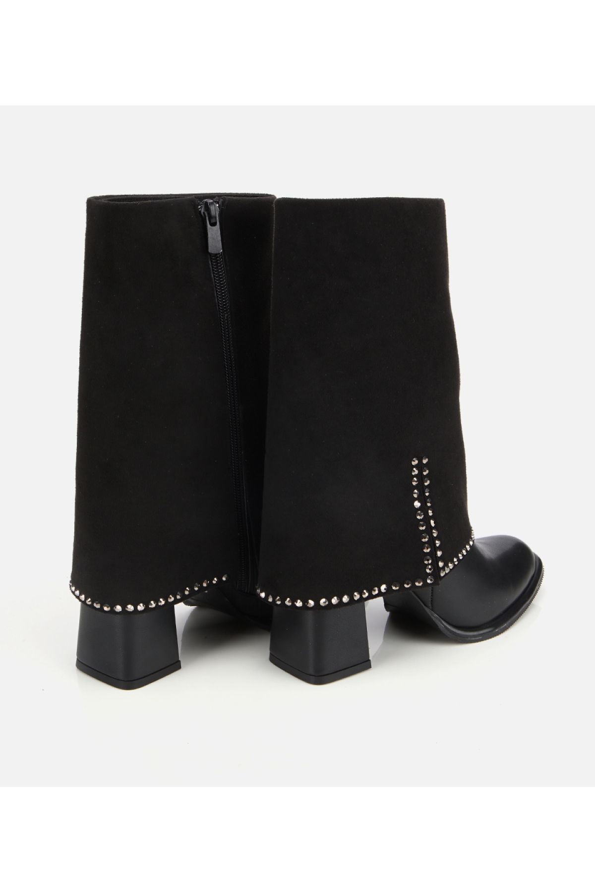 Kadın Siyah Pantolon Görünümlü Zımbalı Kalın Topuklu Bot - Görsel 4