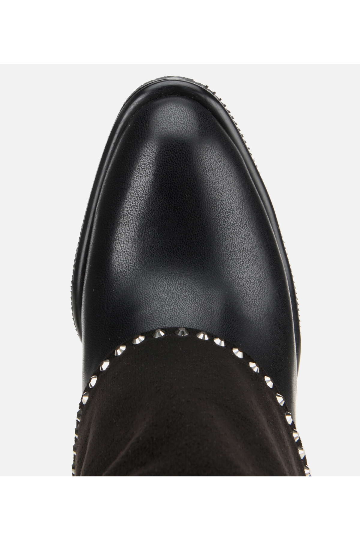 Kadın Siyah Pantolon Görünümlü Zımbalı Kalın Topuklu Bot - Görsel 5