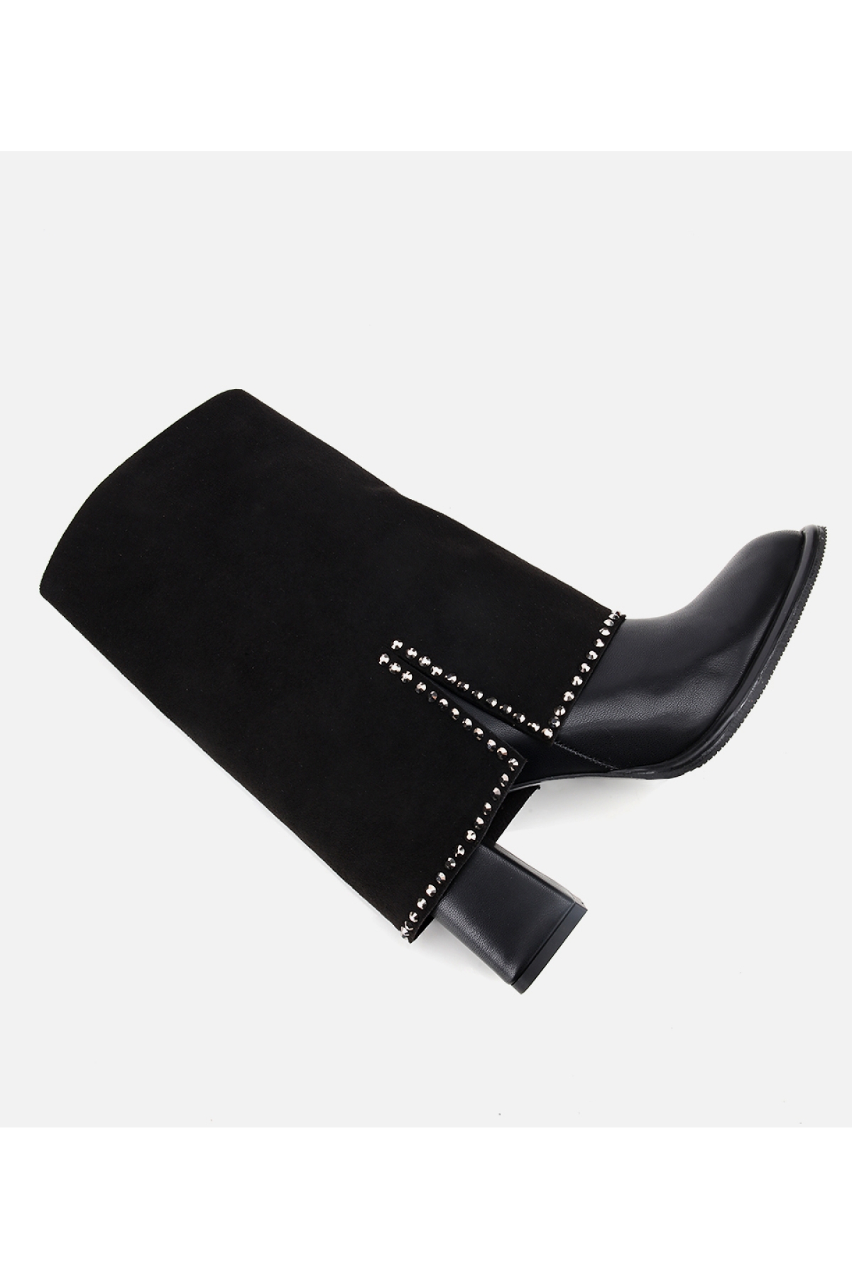 Kadın Siyah Pantolon Görünümlü Zımbalı Kalın Topuklu Bot - Görsel 6
