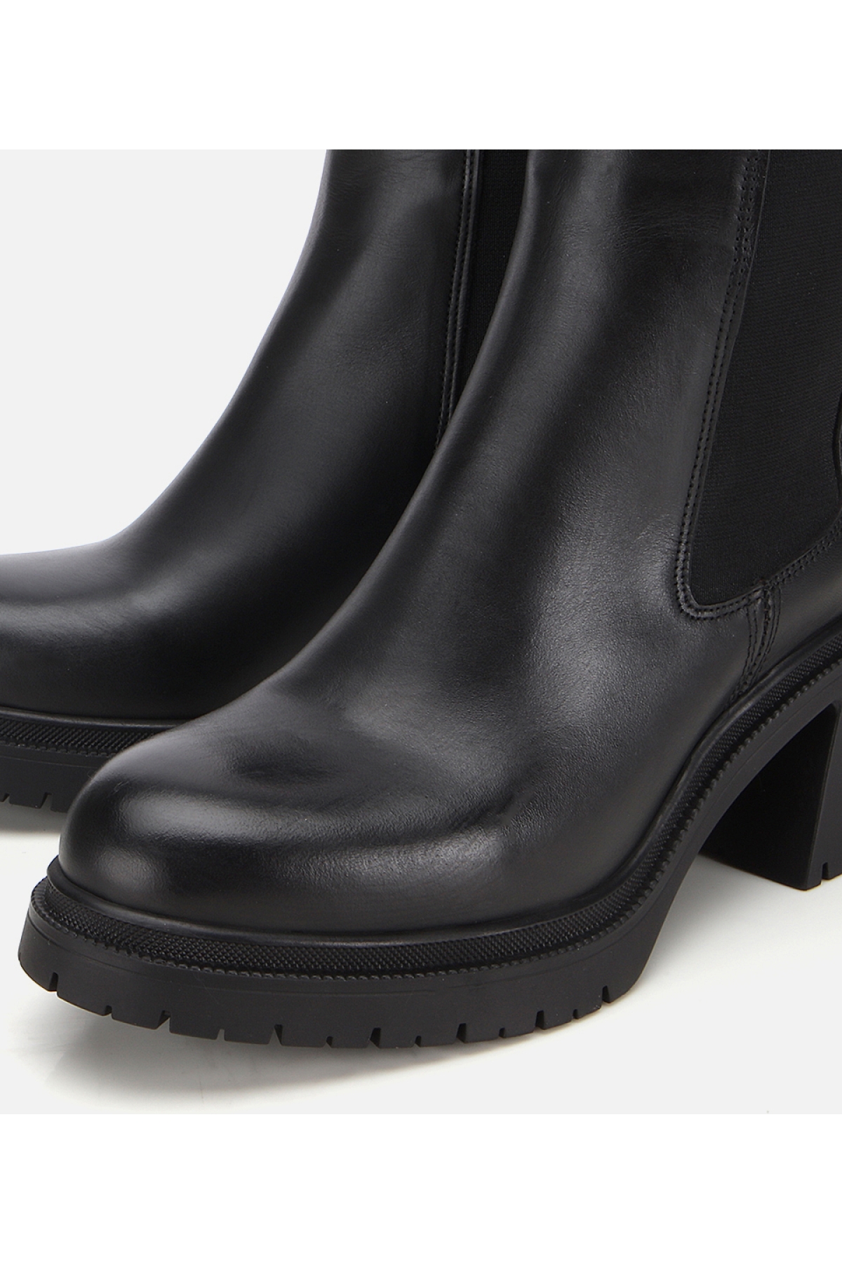 Kadın Deri Siyah Lastik Detaylı Kalın Topuklu Bot - Görsel 3
