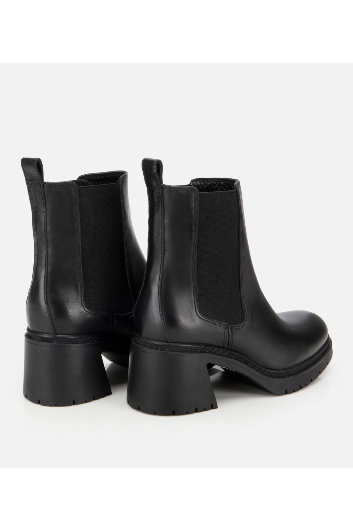 Kadın Deri Siyah Lastik Detaylı Kalın Topuklu Bot - Görsel 4