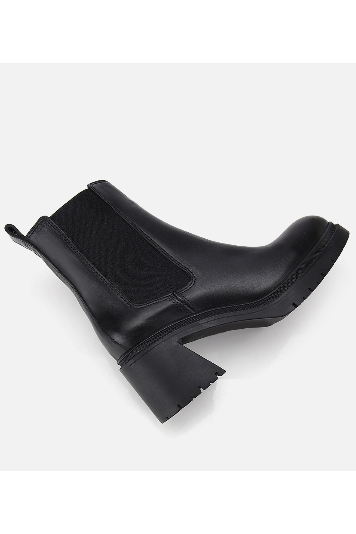 Kadın Deri Siyah Lastik Detaylı Kalın Topuklu Bot - Görsel 6