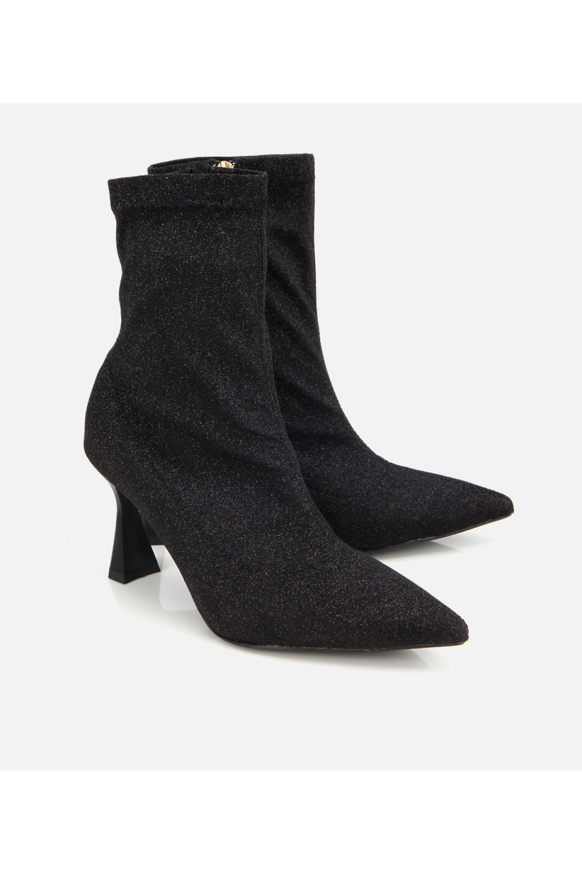 Kadın Siyah Simli Streç Fermuarlı Bilekte İnce Topuklu Bot - Görsel 2