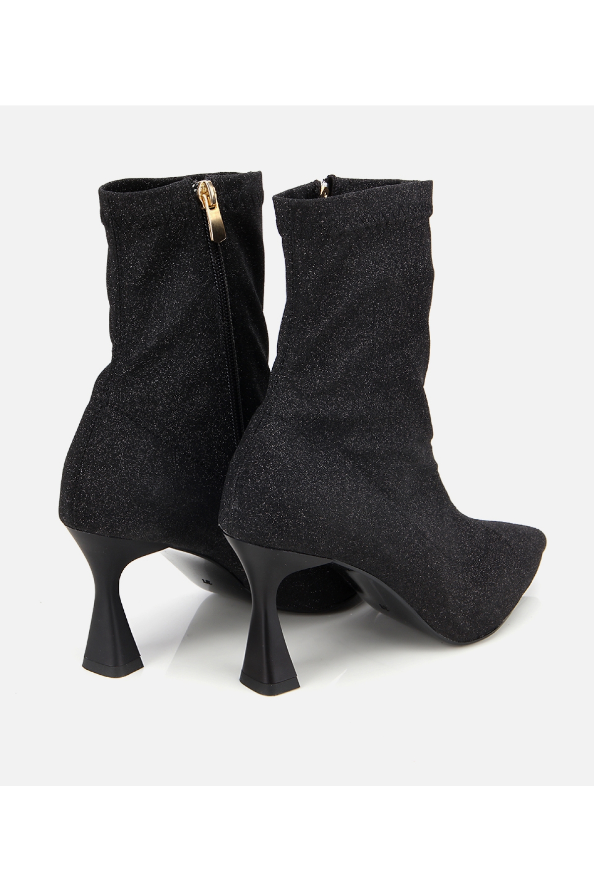 Kadın Siyah Simli Streç Fermuarlı Bilekte İnce Topuklu Bot - Görsel 4