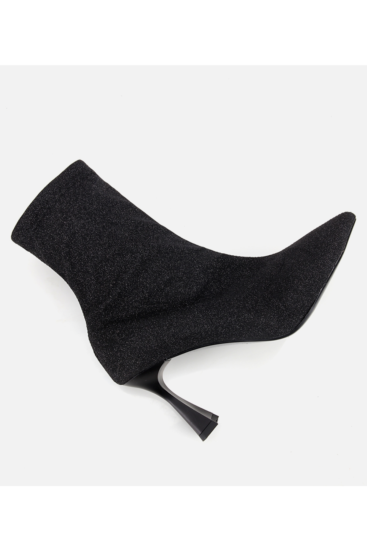 Kadın Siyah Simli Streç Fermuarlı Bilekte İnce Topuklu Bot - Görsel 6