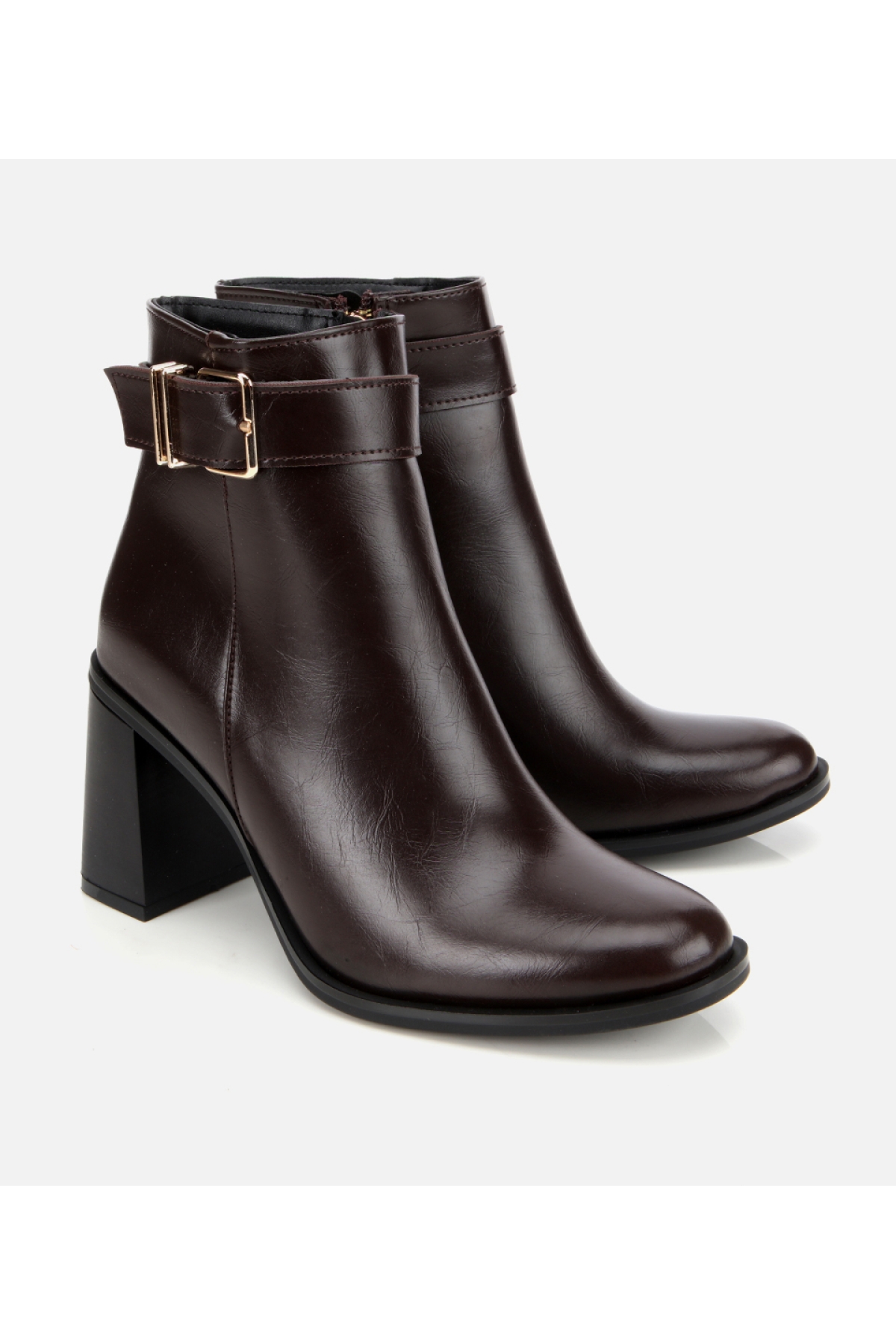 Kadın Kahverengi Tokalı Topuklu Bilekte Bot - Görsel 2