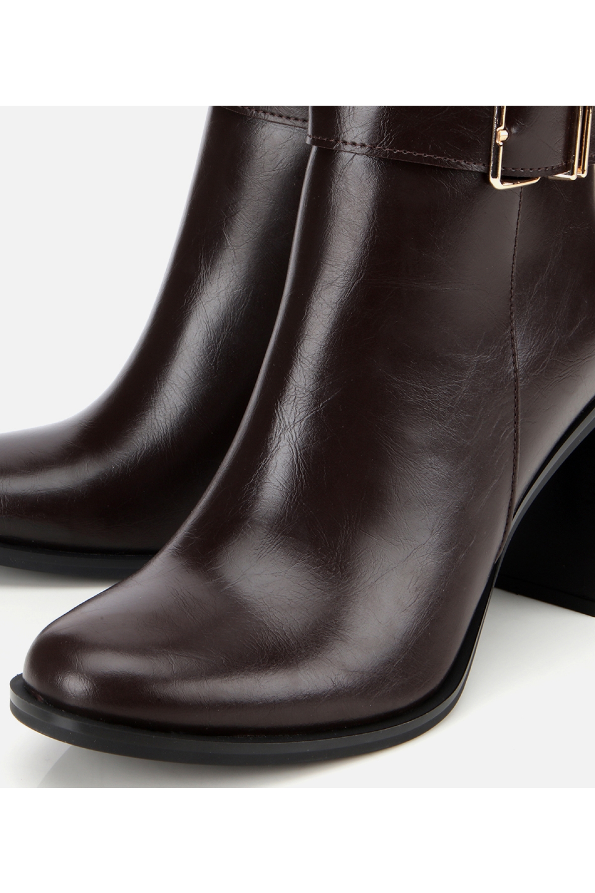 Kadın Kahverengi Tokalı Topuklu Bilekte Bot - Görsel 3