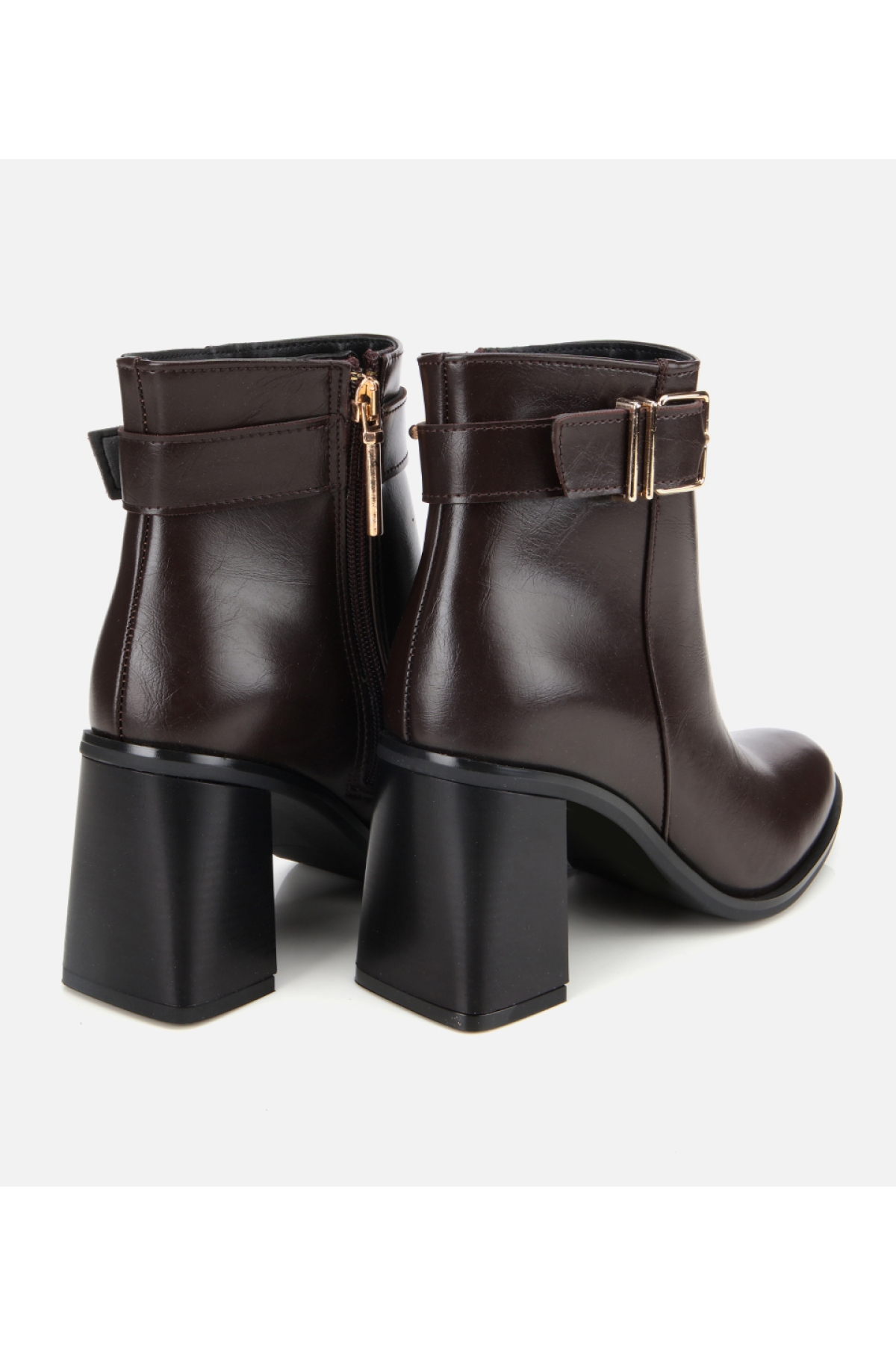 Kadın Kahverengi Tokalı Topuklu Bilekte Bot - Görsel 4