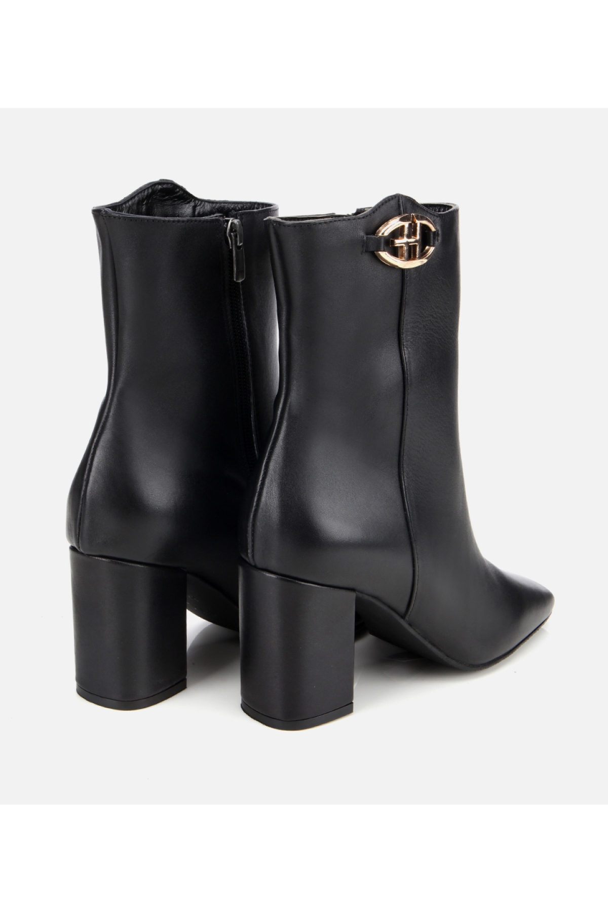 Kadın Deri Siyah Kare Uçlu Bilekte Topuklu Bot - Görsel 4