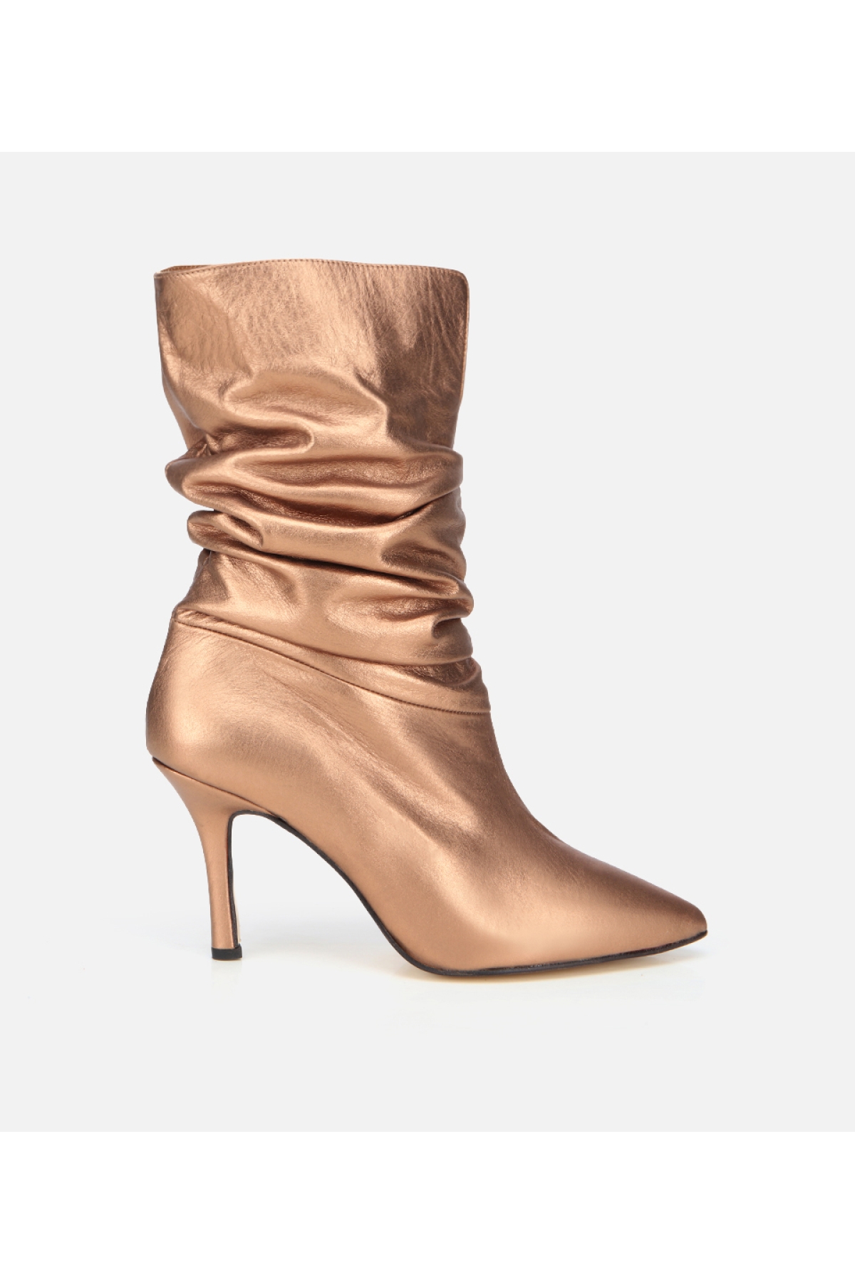 Hotiç Kadın Deri Bronz Siyah Büzgülü Sivri Burunlu İnce Topuklu Bot model görseli