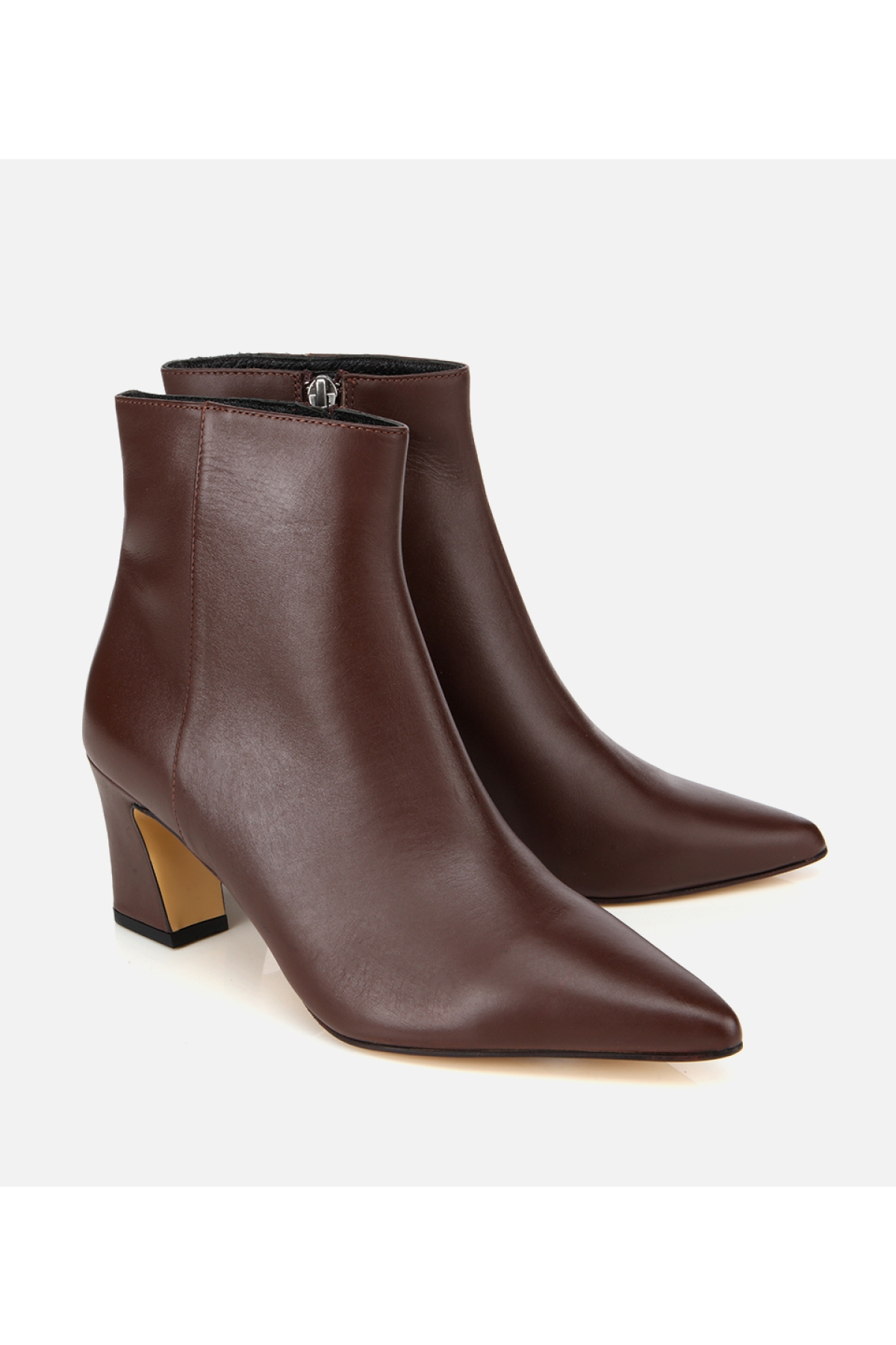 Kadın Deri Kahverengi Sivri Burunlu Bilekte Topuklu Bot - Görsel 2