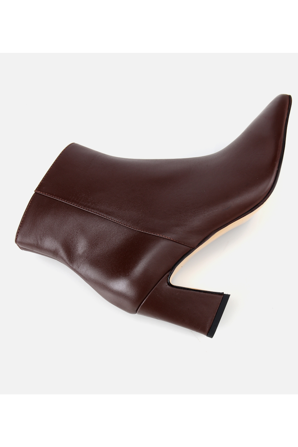 Kadın Deri Kahverengi Sivri Burunlu Bilekte Topuklu Bot - Görsel 6