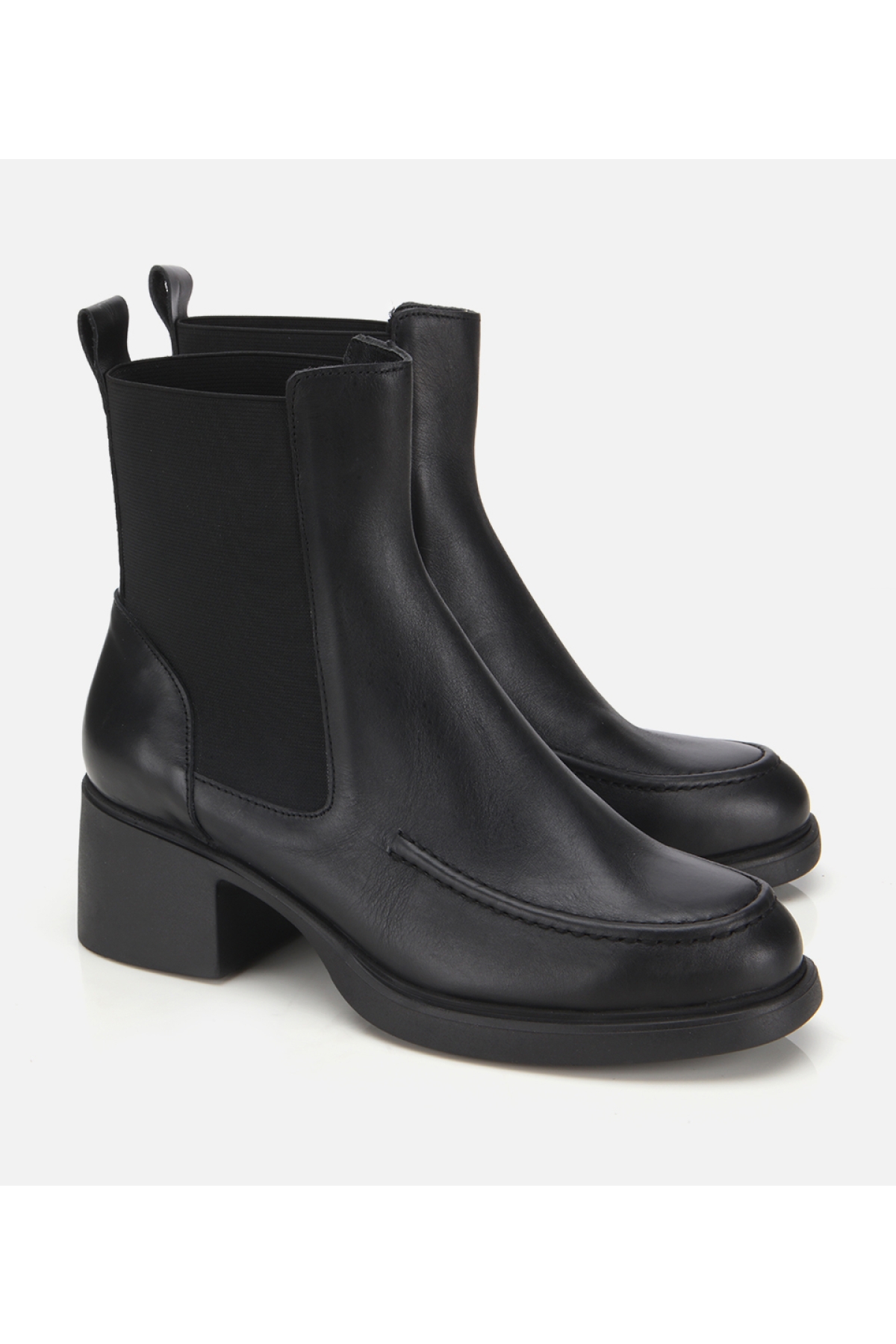 Kadın Deri Siyah Lastik Detaylı Topuklu Bot - Görsel 2