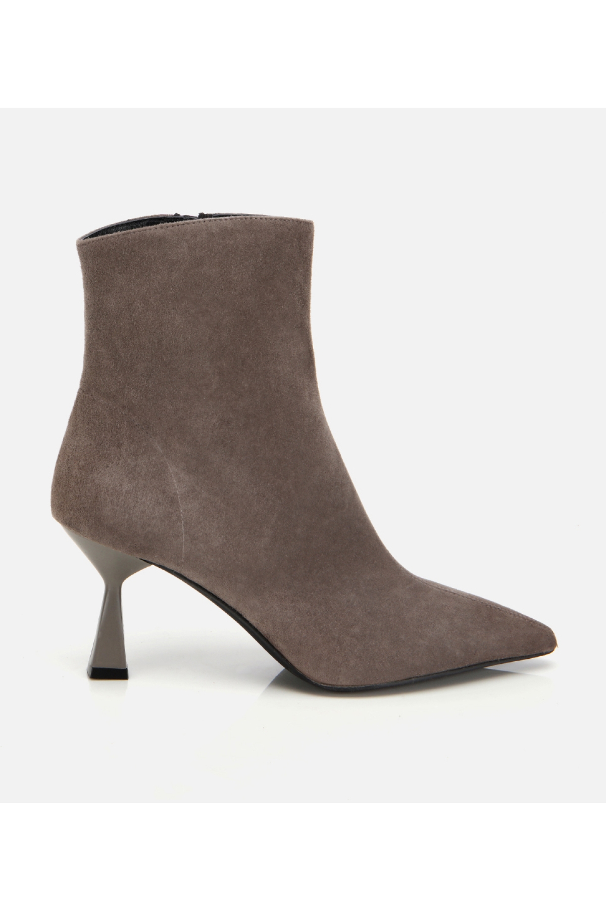 Kadın Süet Deri Vizon Dikiş Detaylı Sivri Kısa Topuklu Bot - Görsel 2