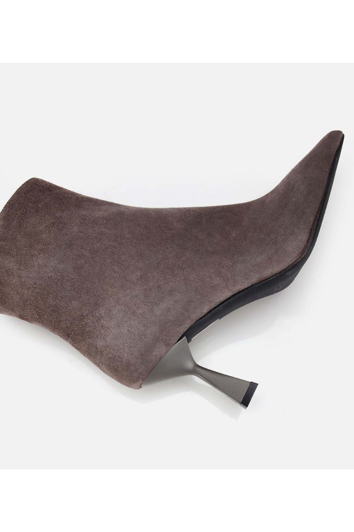 Kadın Süet Deri Vizon Dikiş Detaylı Sivri Kısa Topuklu Bot - Görsel 7