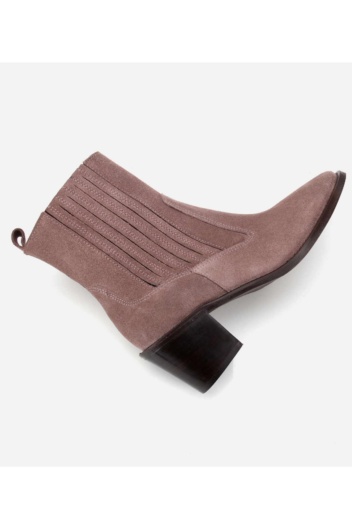 Kadın Süet Deri Vizon Sivri Burunlu Lastik Detaylı Topuklu Bot - Görsel 6