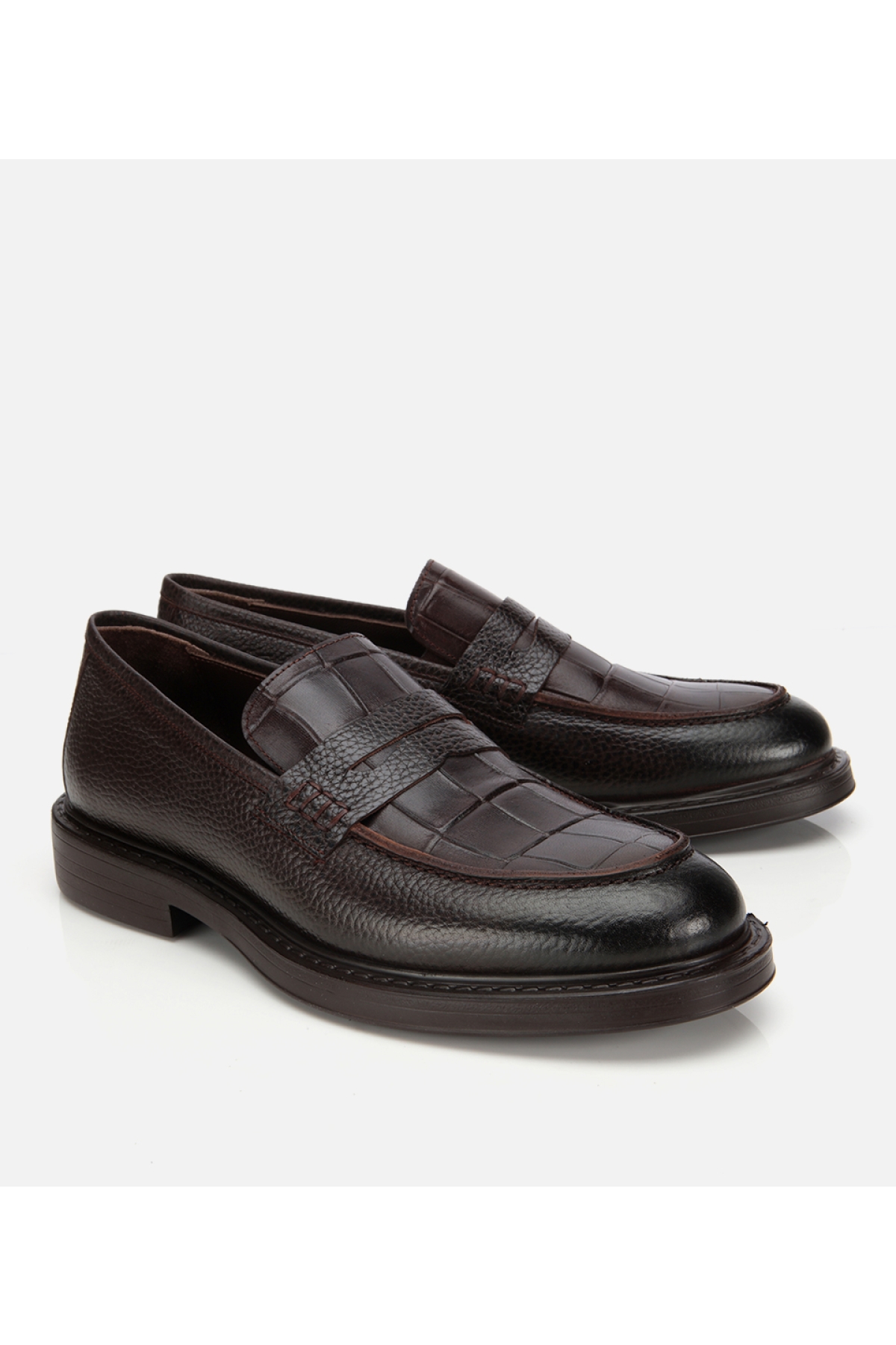 Erkek Deri Kahverengi Kroko Detaylı Klasik Loafer - Görsel 2