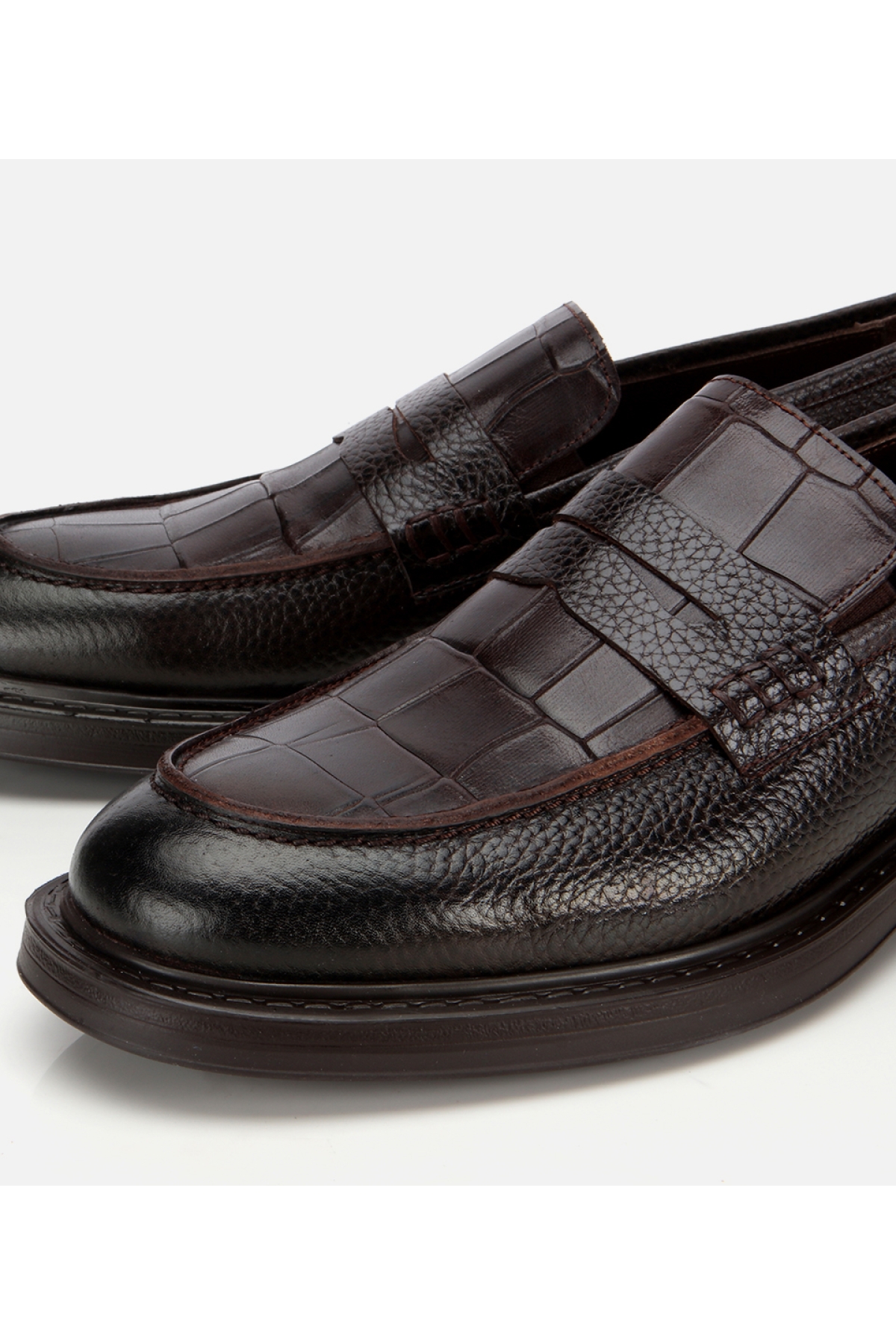 Erkek Deri Kahverengi Kroko Detaylı Klasik Loafer - Görsel 3
