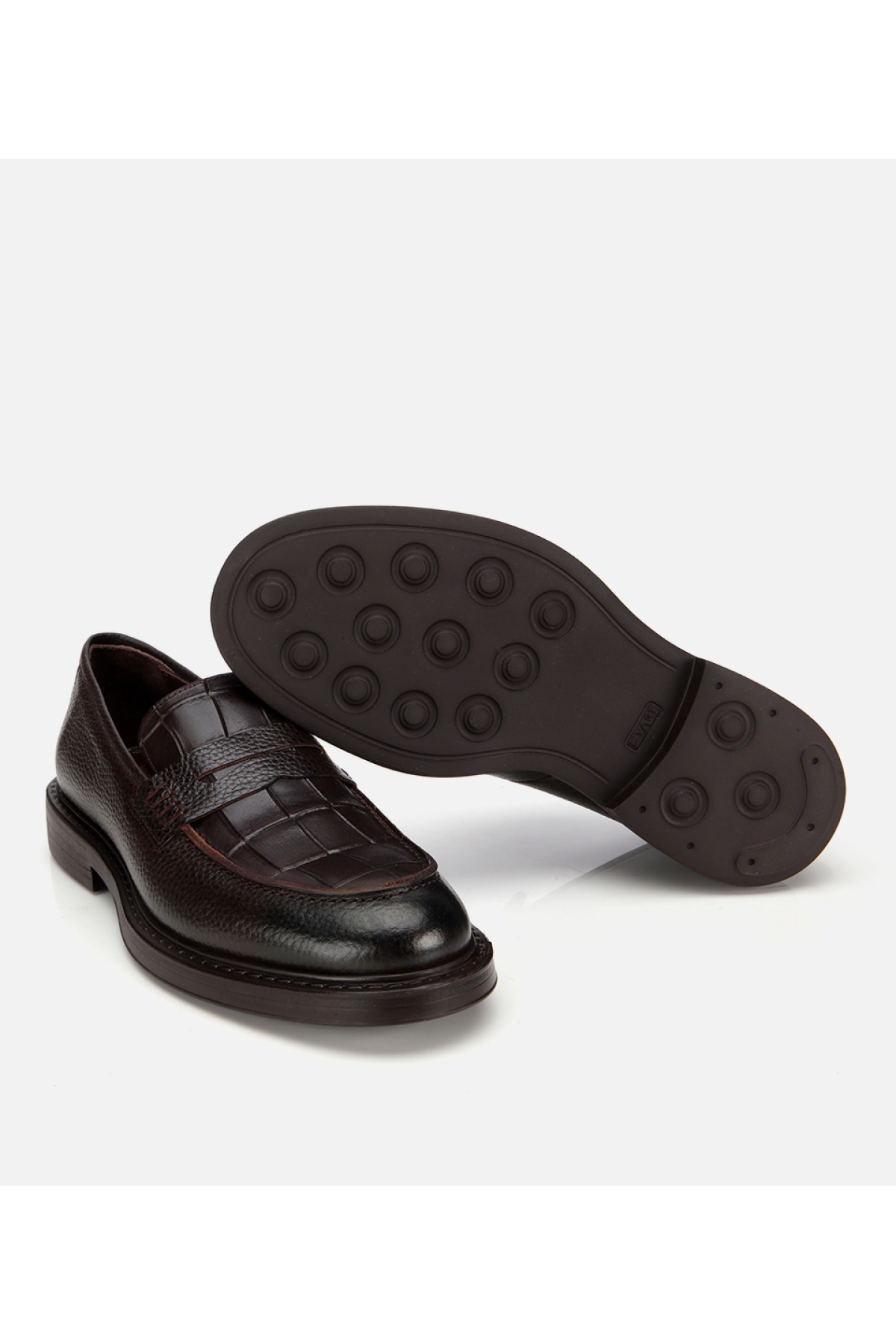 Erkek Deri Kahverengi Kroko Detaylı Klasik Loafer - Görsel 6
