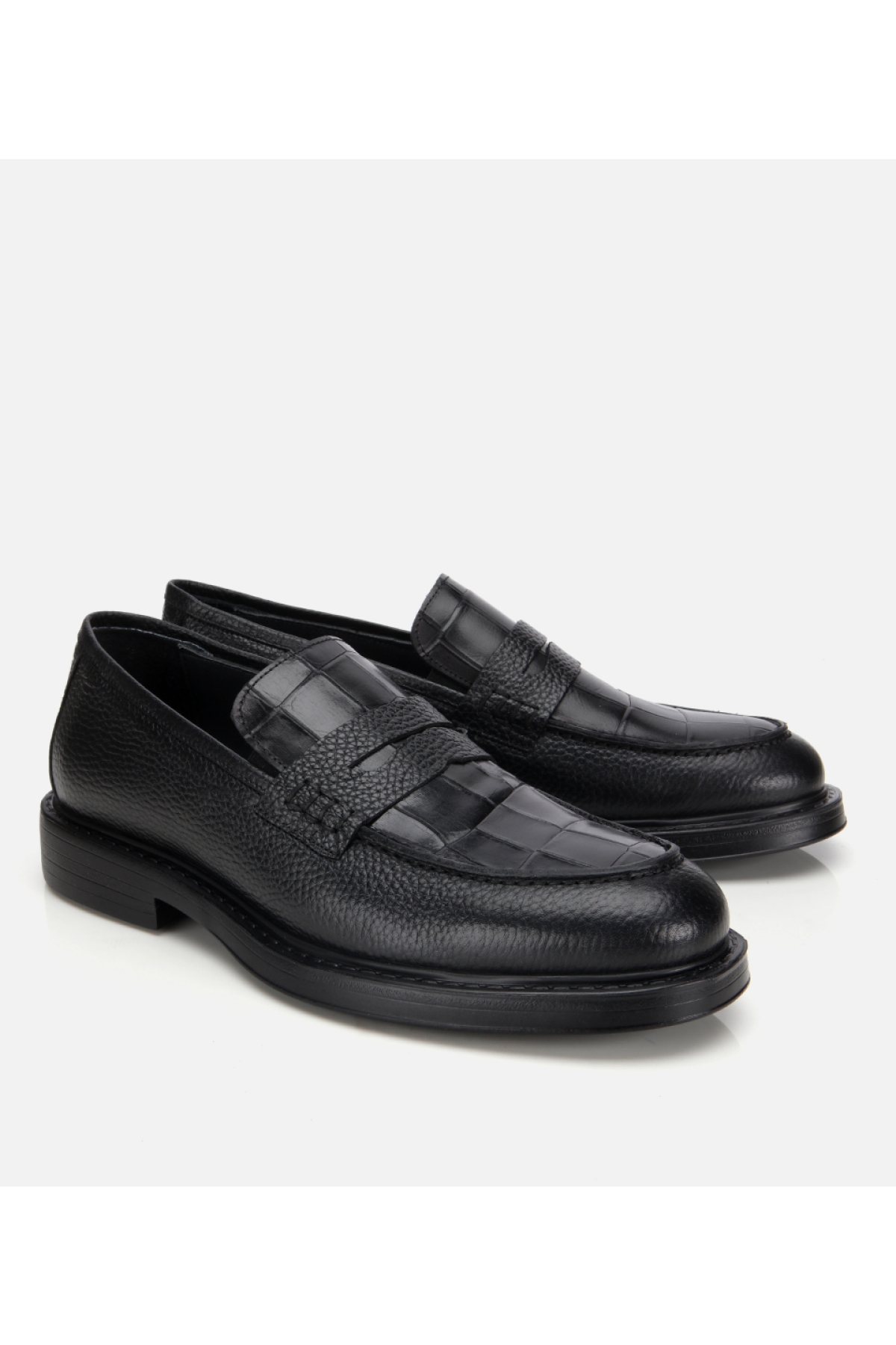Erkek Deri Siyah Kroko Detaylı Klasik Loafer - Görsel 2