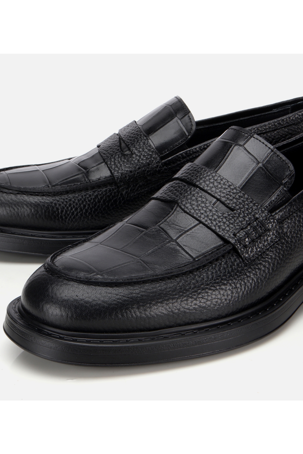 Erkek Deri Siyah Kroko Detaylı Klasik Loafer - Görsel 3
