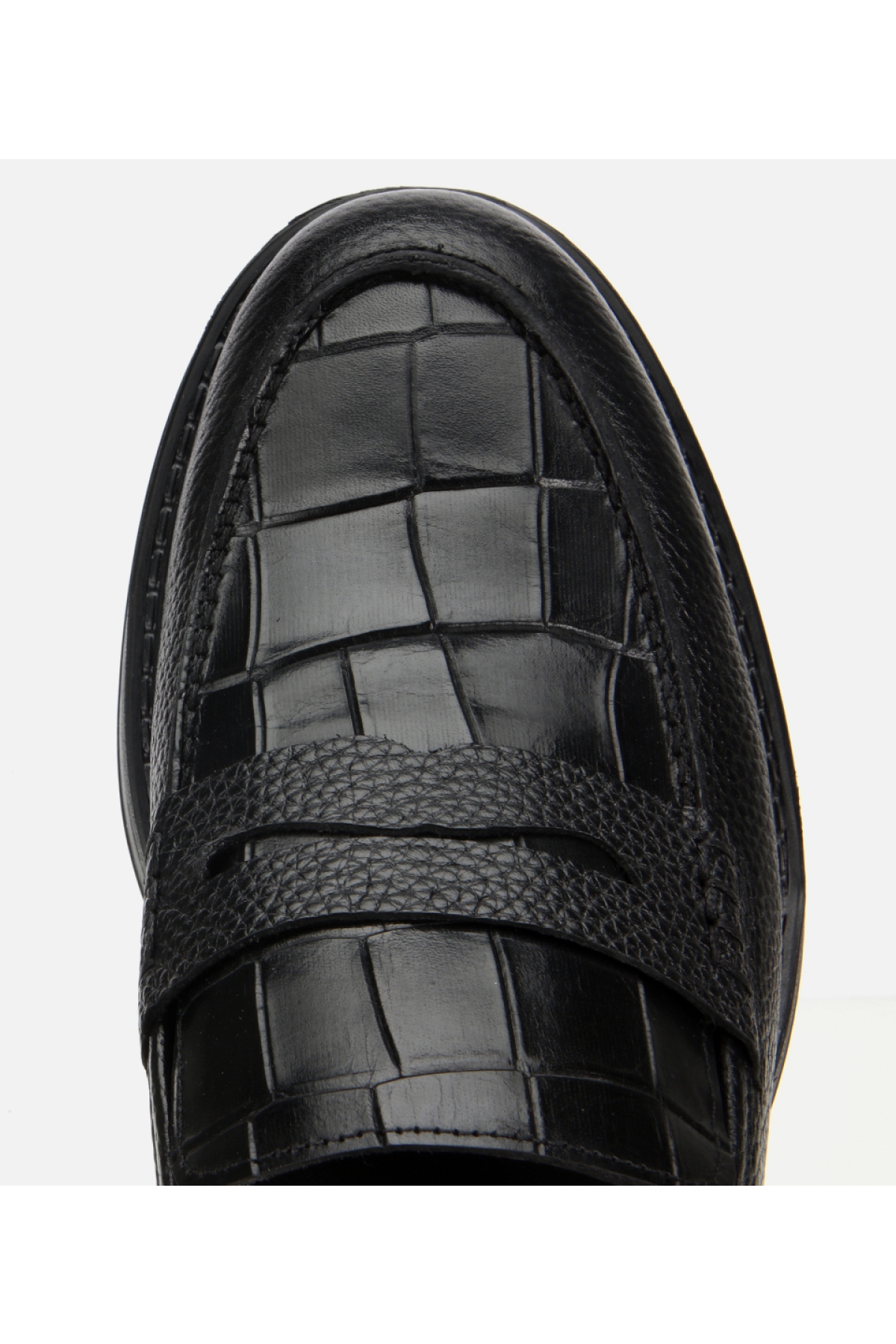 Erkek Deri Siyah Kroko Detaylı Klasik Loafer - Görsel 5