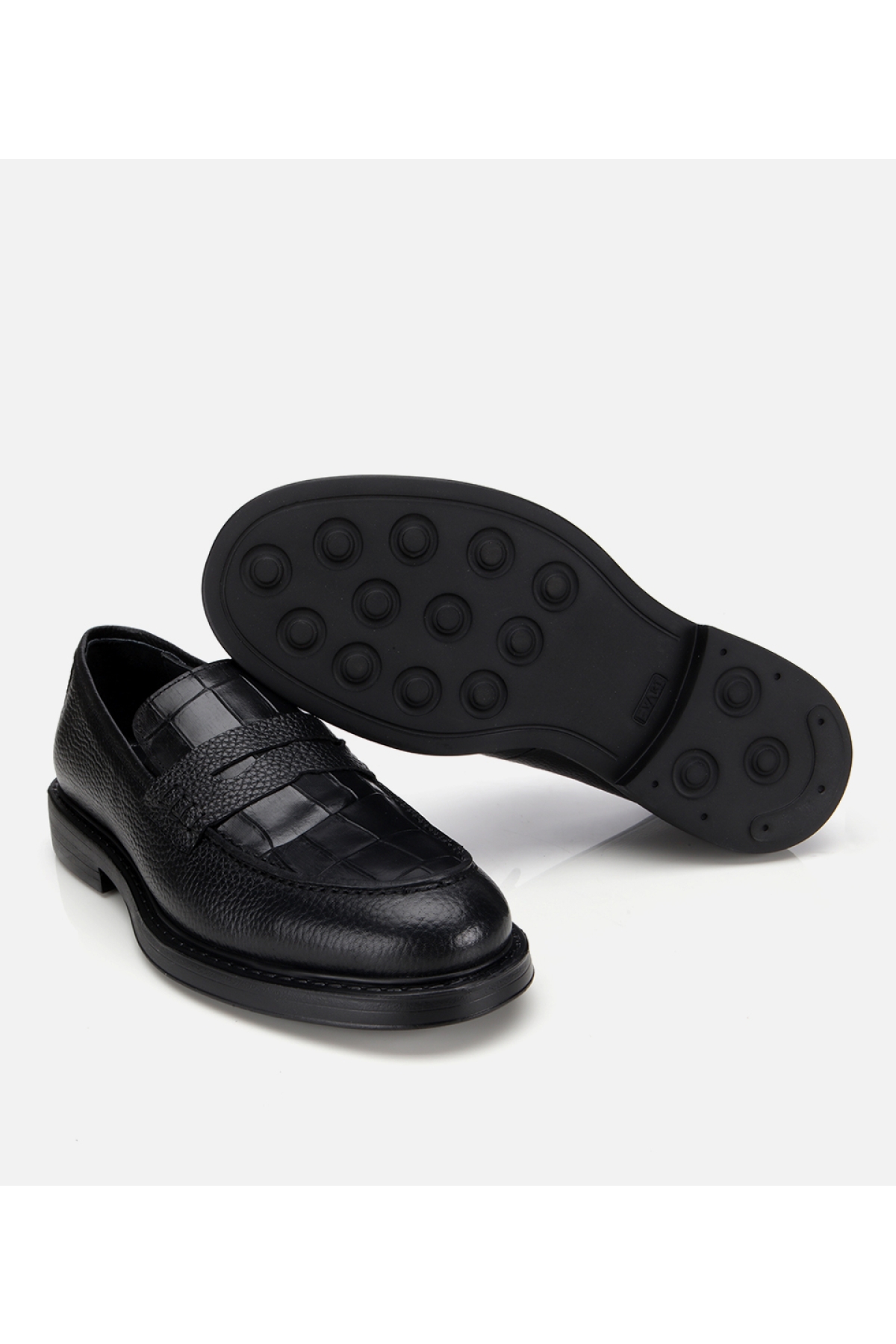 Erkek Deri Siyah Kroko Detaylı Klasik Loafer - Görsel 6