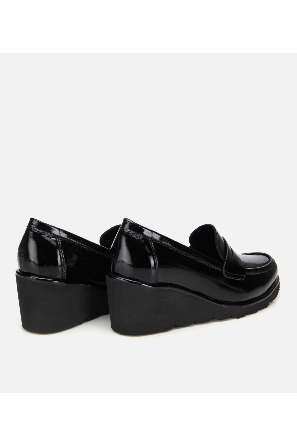 Kadın Rugan Deri Siyah Dolgu topuklu Günlük Loafer - Görsel 4