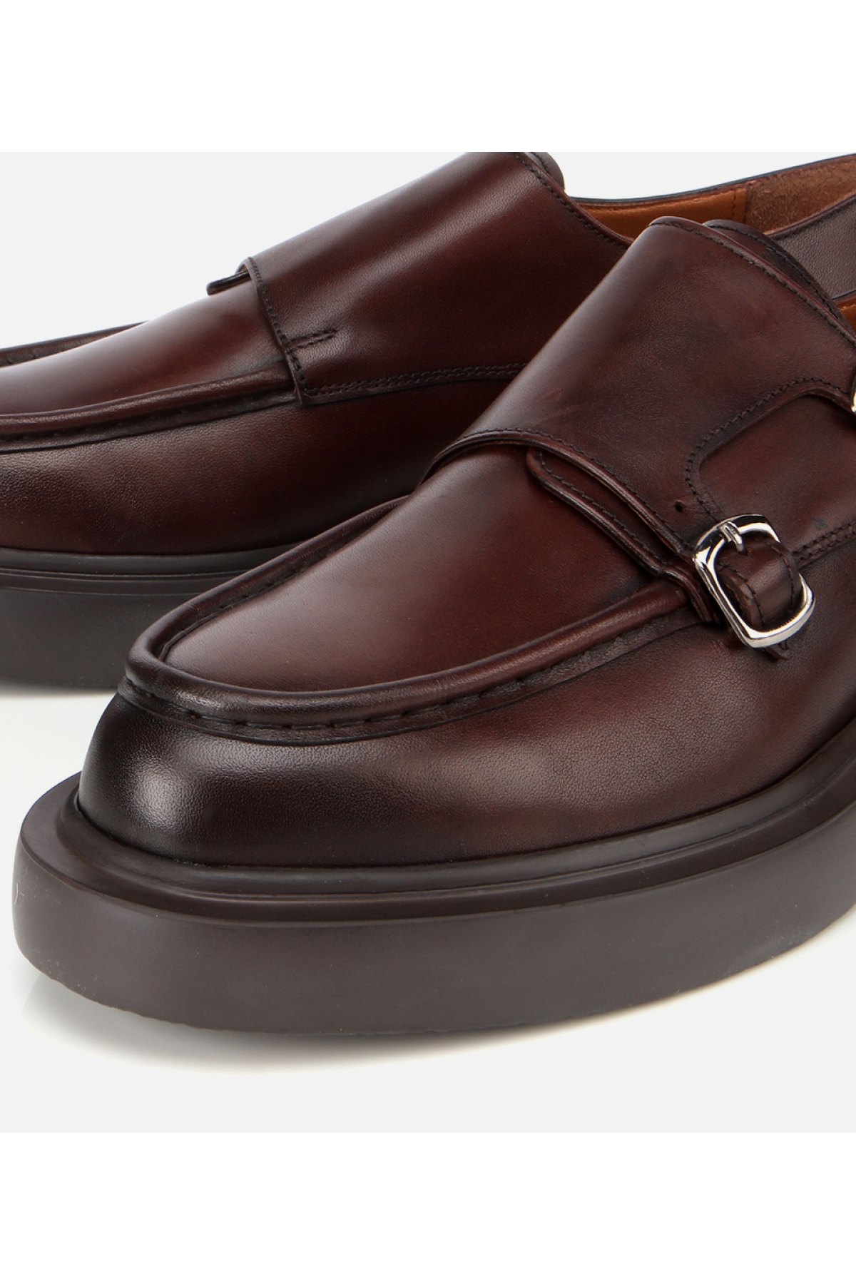 Erkek Deri Kahverengi Metal Tokalı Klasik Loafer - Görsel 3