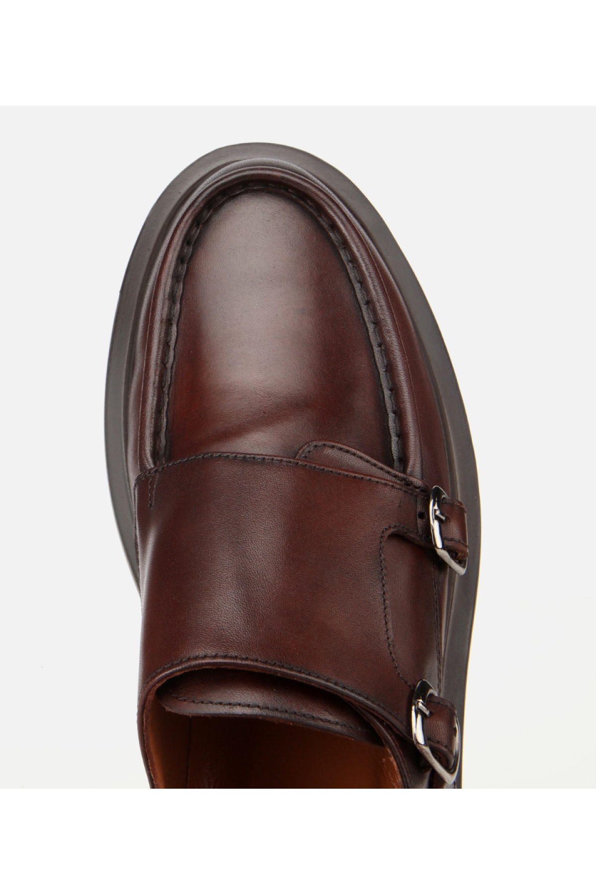 Erkek Deri Kahverengi Metal Tokalı Klasik Loafer - Görsel 5