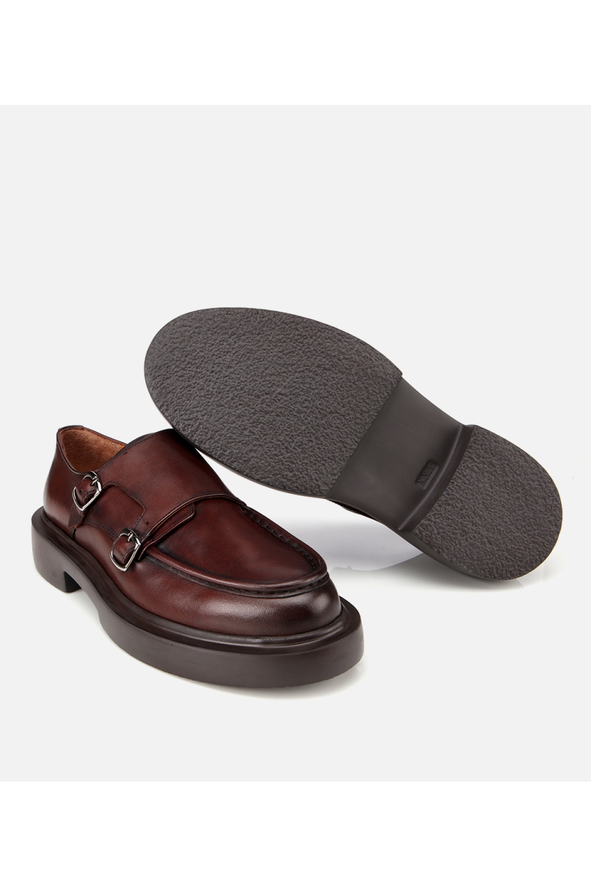 Erkek Deri Kahverengi Metal Tokalı Klasik Loafer - Görsel 6