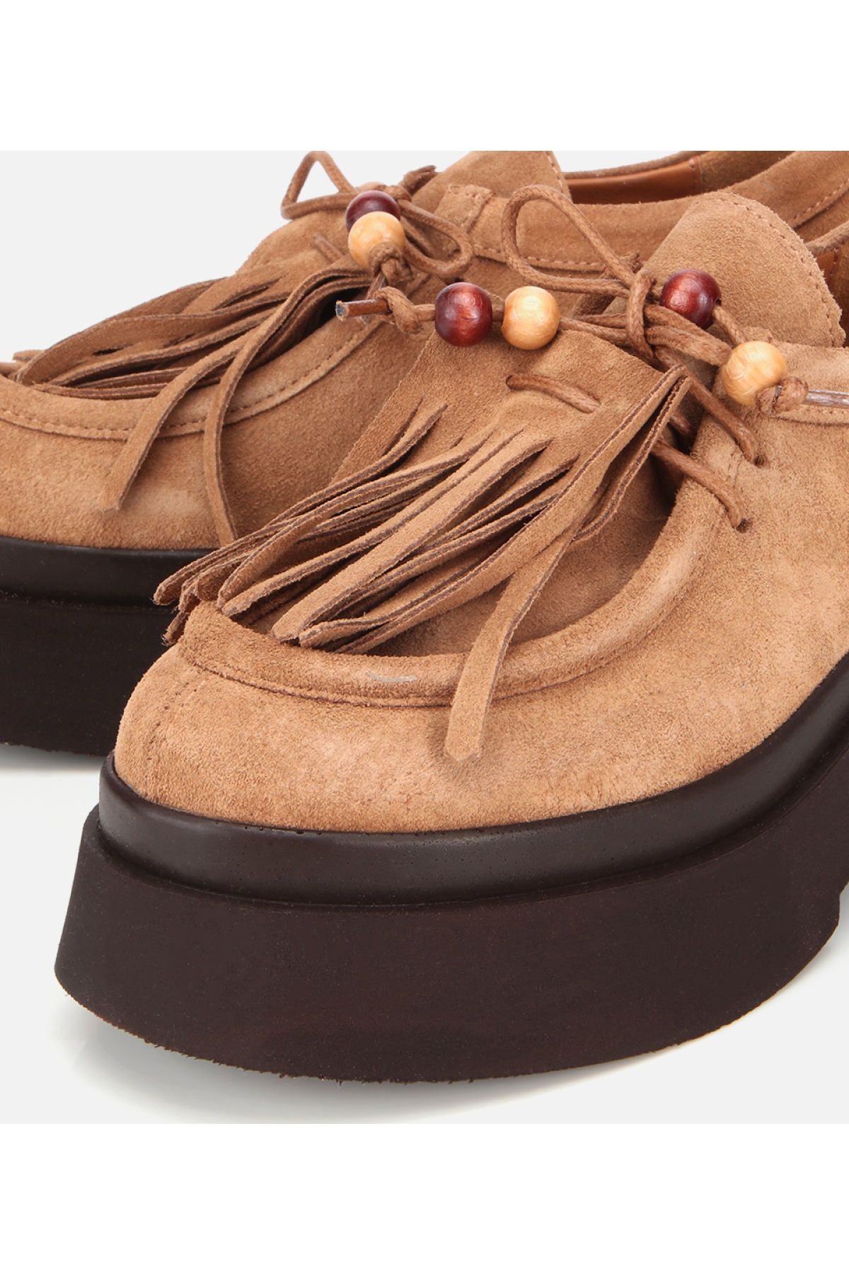 Kadın Süet Deri Taba Püskül Detaylı Kalın Tabanlı Günlük Loafer - Görsel 3