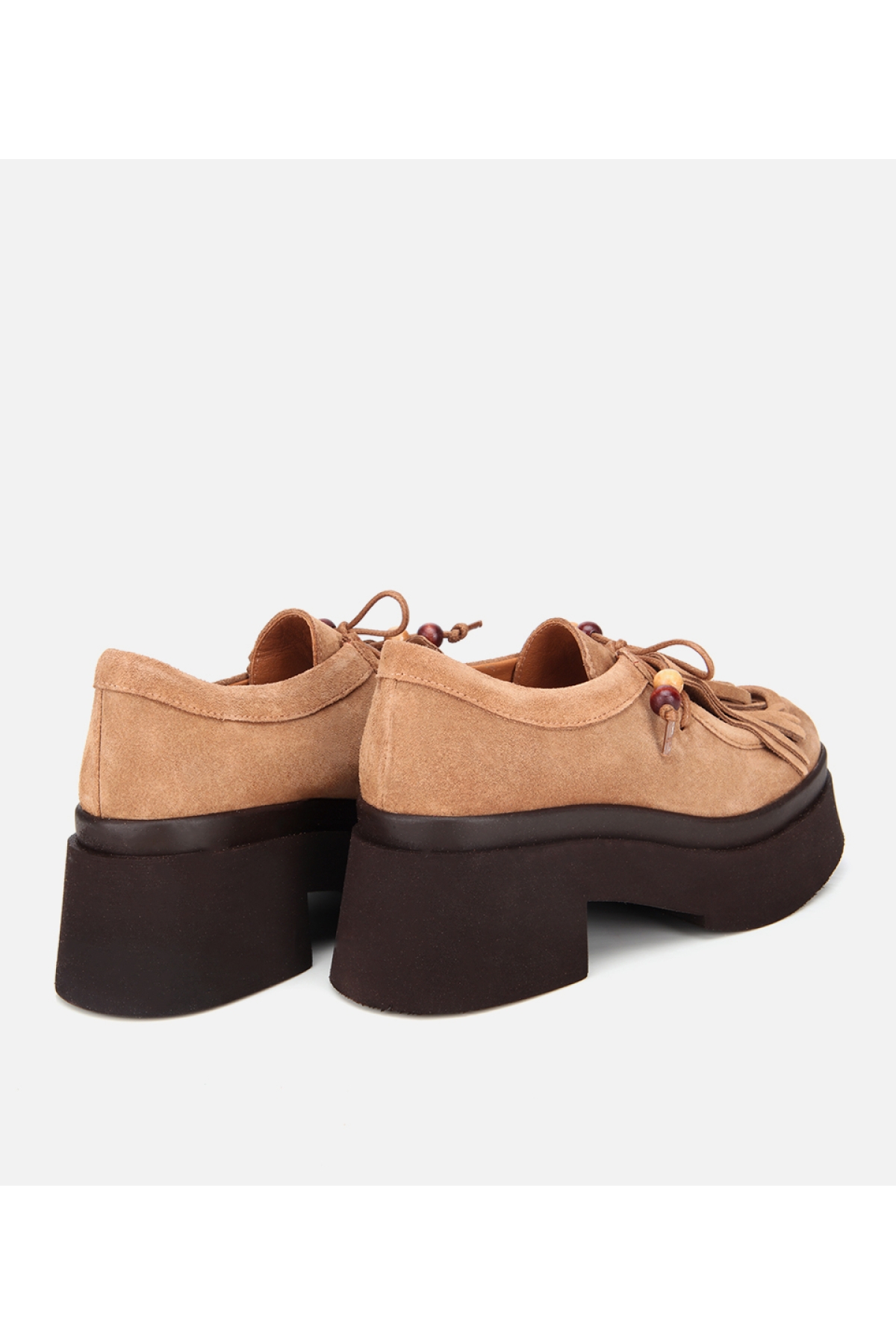 Kadın Süet Deri Taba Püskül Detaylı Kalın Tabanlı Günlük Loafer - Görsel 4