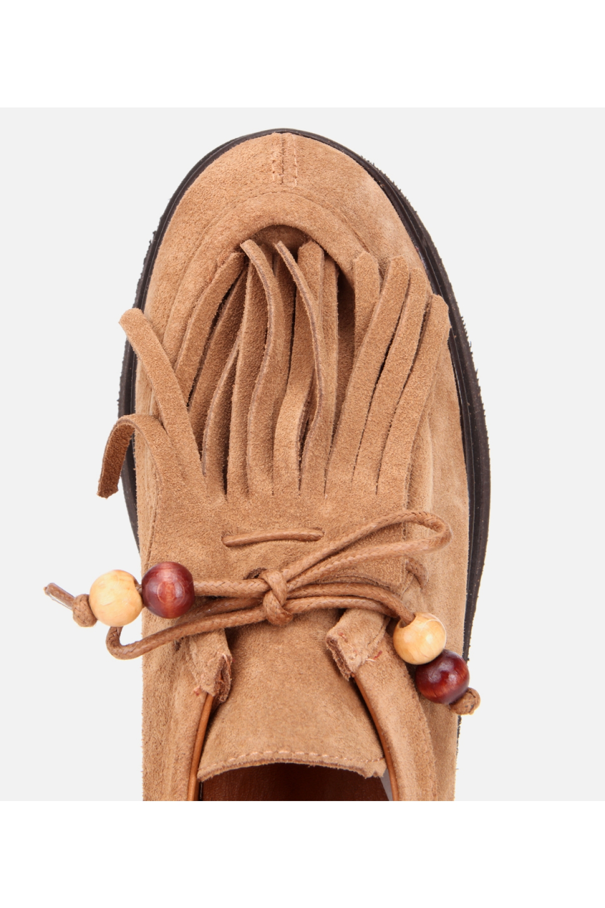 Kadın Süet Deri Taba Püskül Detaylı Kalın Tabanlı Günlük Loafer - Görsel 5