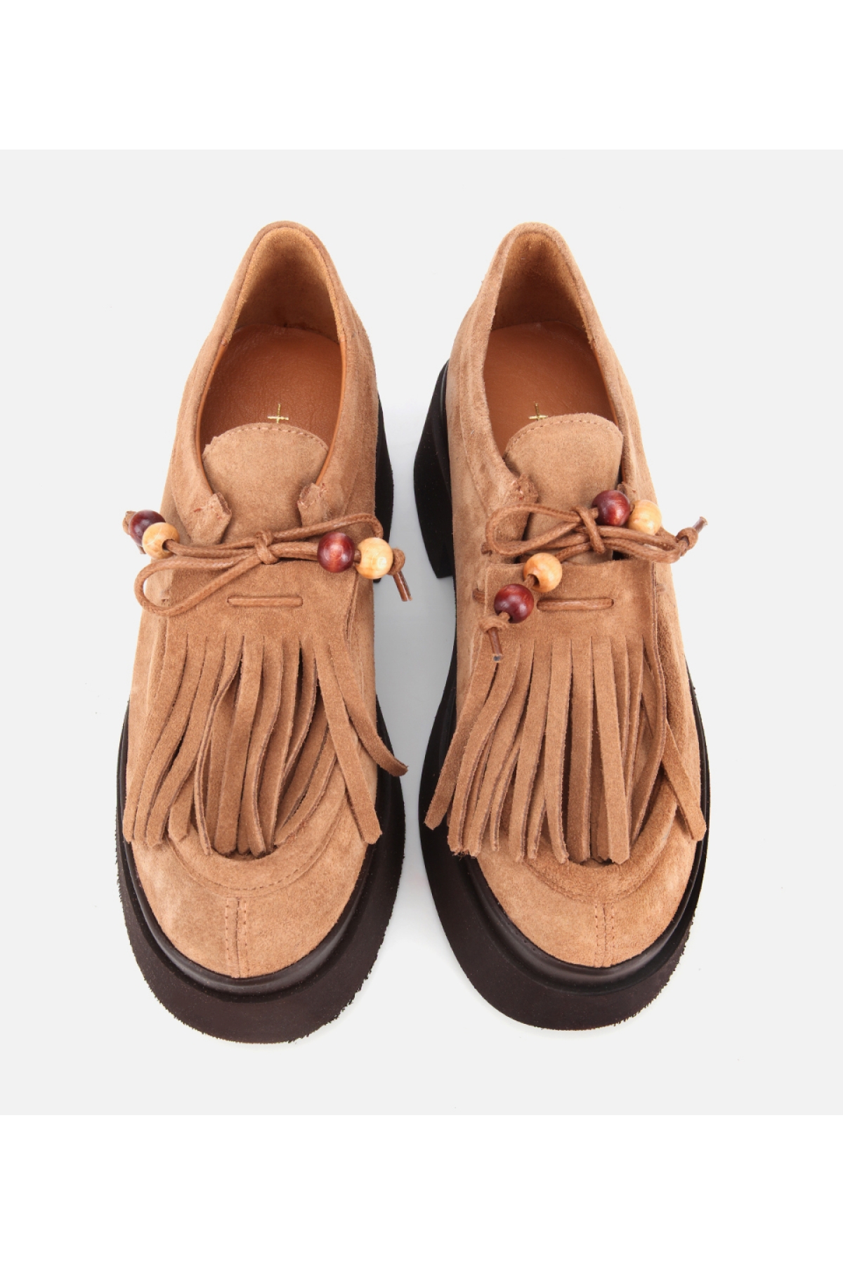Kadın Süet Deri Taba Püskül Detaylı Kalın Tabanlı Günlük Loafer - Görsel 6