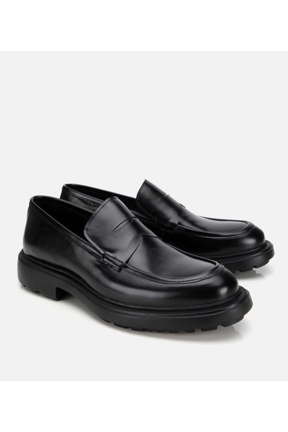 Erkek Açma Deri Siyah Kalın Tabanlı Klasik Loafer - Görsel 2
