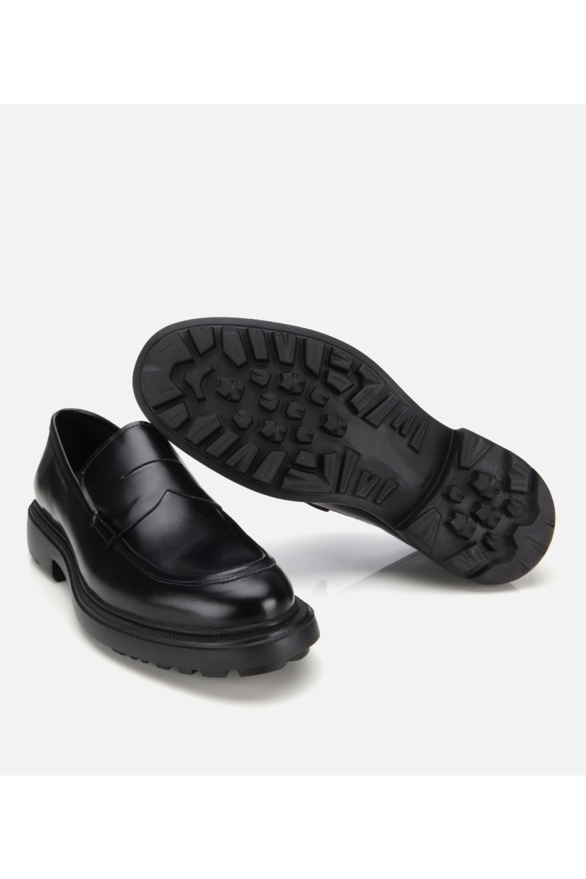 Erkek Açma Deri Siyah Kalın Tabanlı Klasik Loafer - Görsel 6
