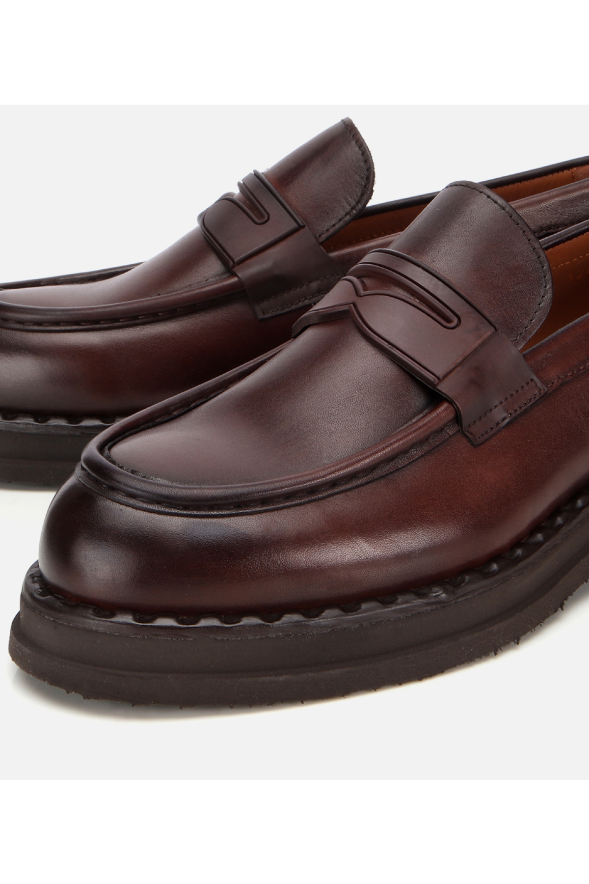 Erkek Deri Kahverengi Dikiş Detaylı Kalın Tabanlı Klasik Loafer - Görsel 3