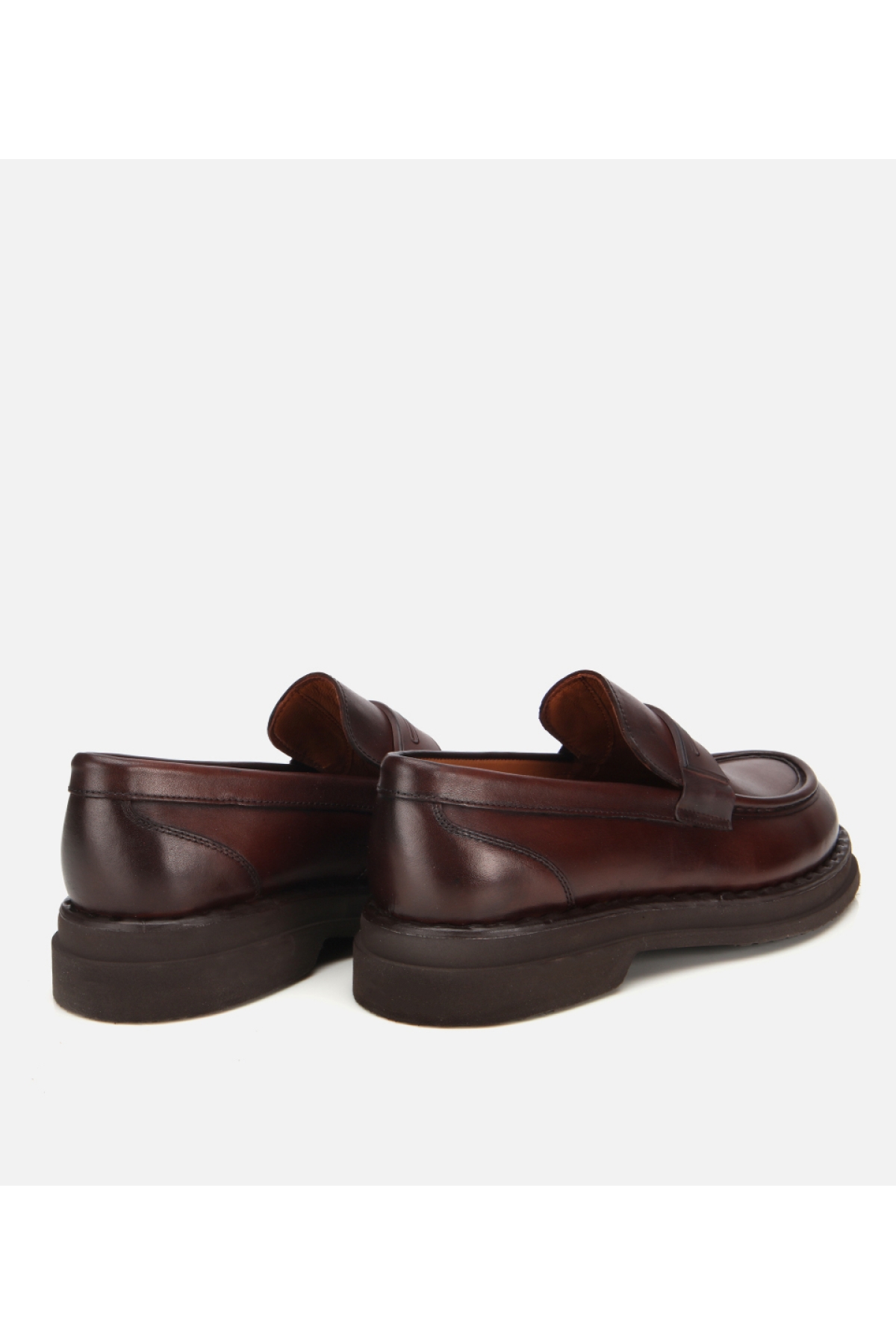 Erkek Deri Kahverengi Dikiş Detaylı Kalın Tabanlı Klasik Loafer - Görsel 4