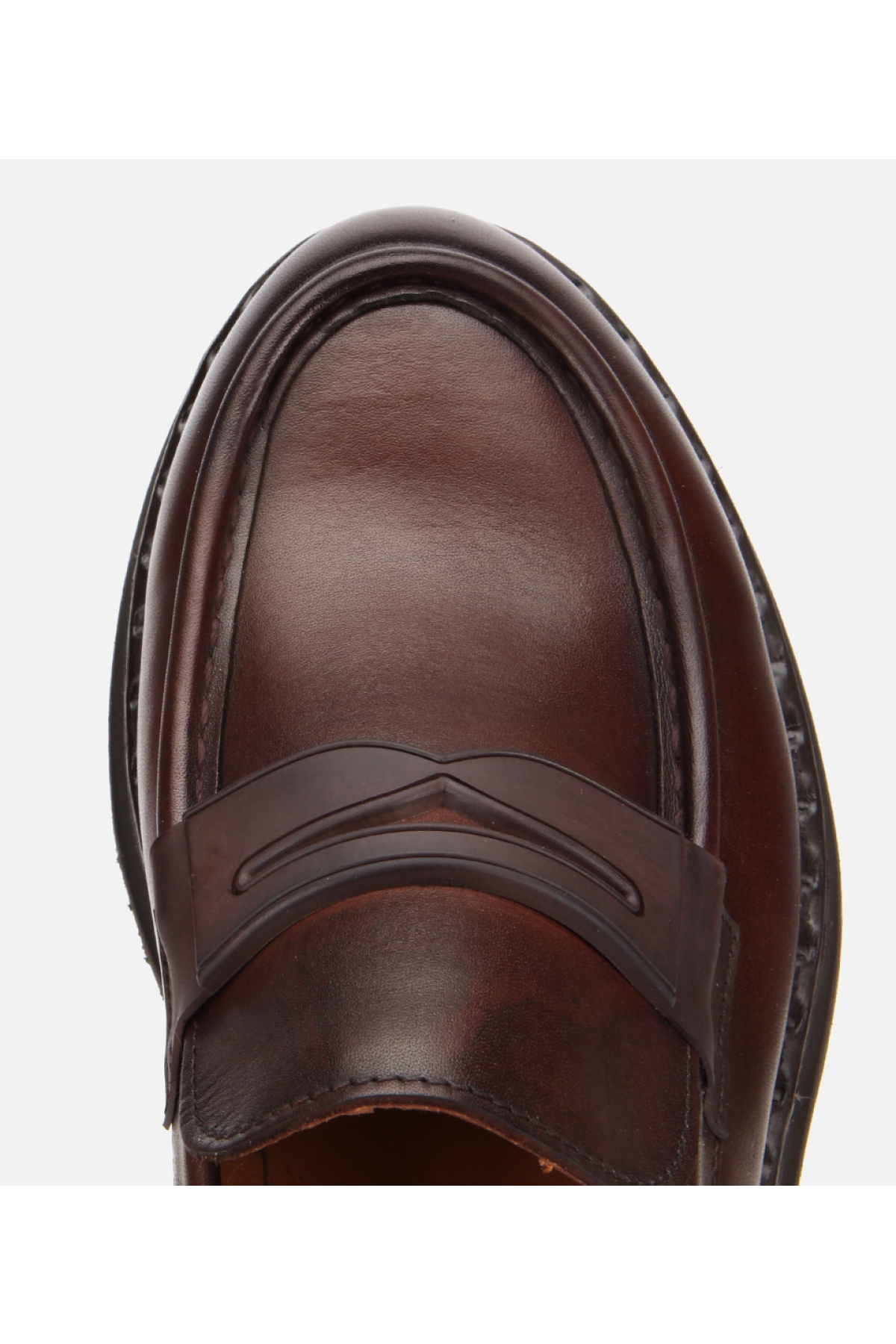 Erkek Deri Kahverengi Dikiş Detaylı Kalın Tabanlı Klasik Loafer - Görsel 5