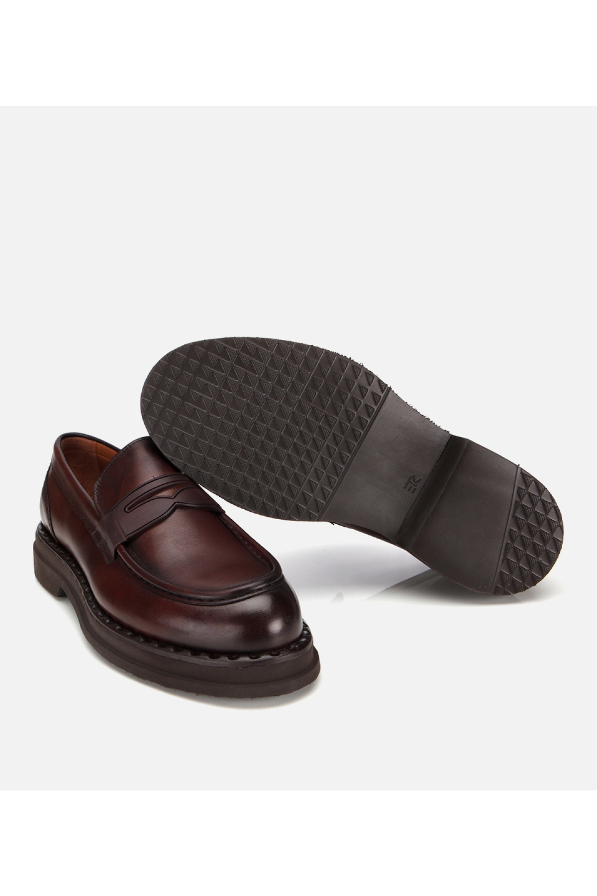 Erkek Deri Kahverengi Dikiş Detaylı Kalın Tabanlı Klasik Loafer - Görsel 6