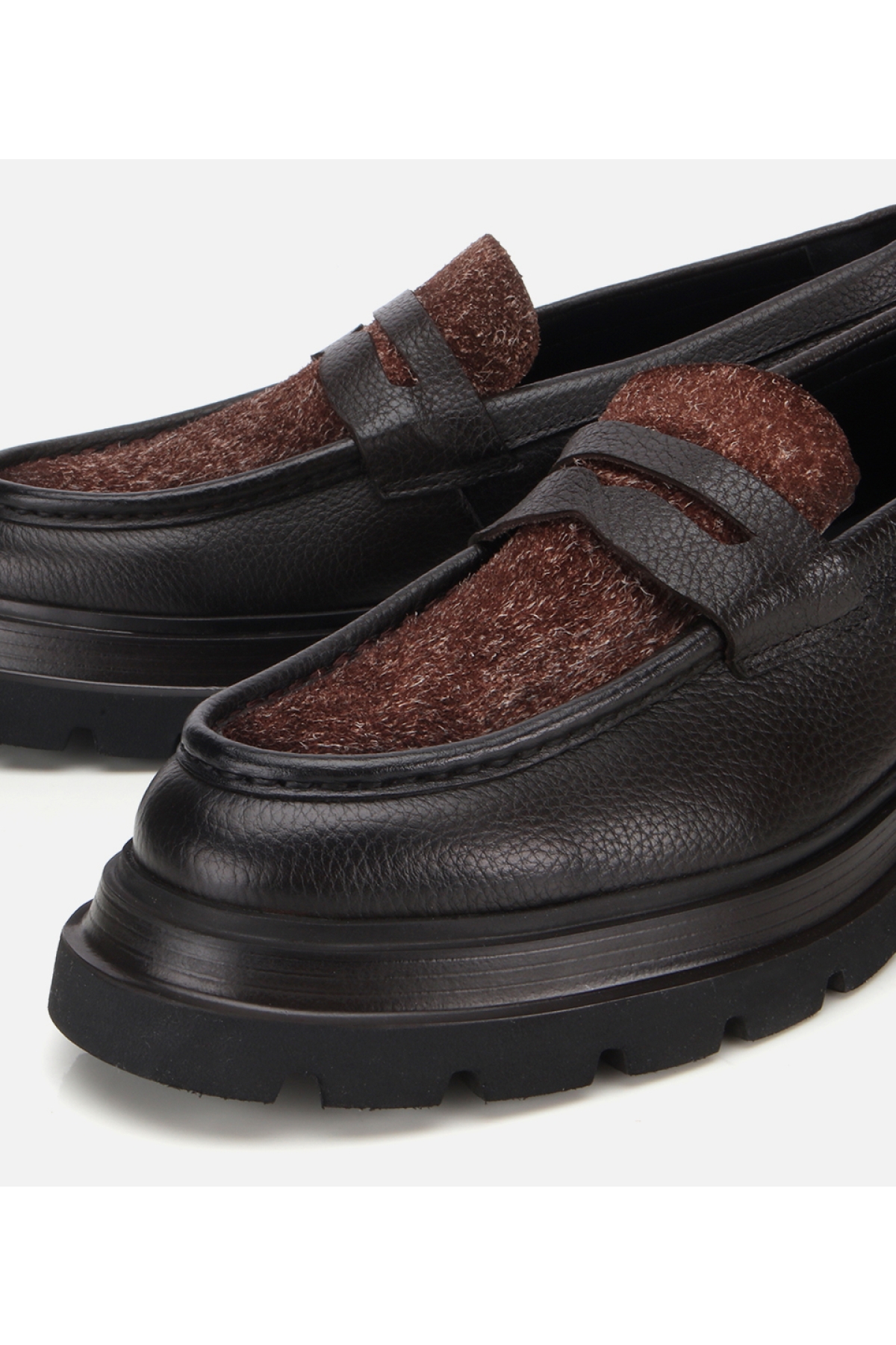 Erkek Deri Kahverengi Kırçıllı Yüksek Tabanlı Klasik Loafer - Görsel 3