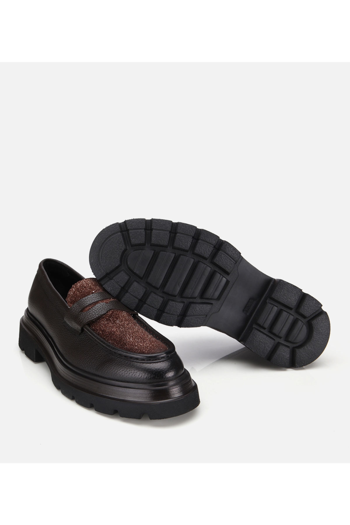 Erkek Deri Kahverengi Kırçıllı Yüksek Tabanlı Klasik Loafer - Görsel 6