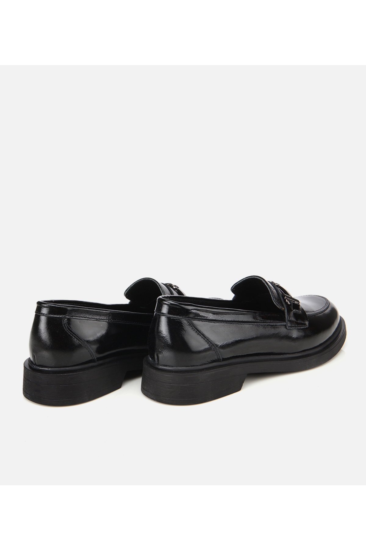 Kadın Deri Siyah Tokalı Klasik Loafer - Görsel 4