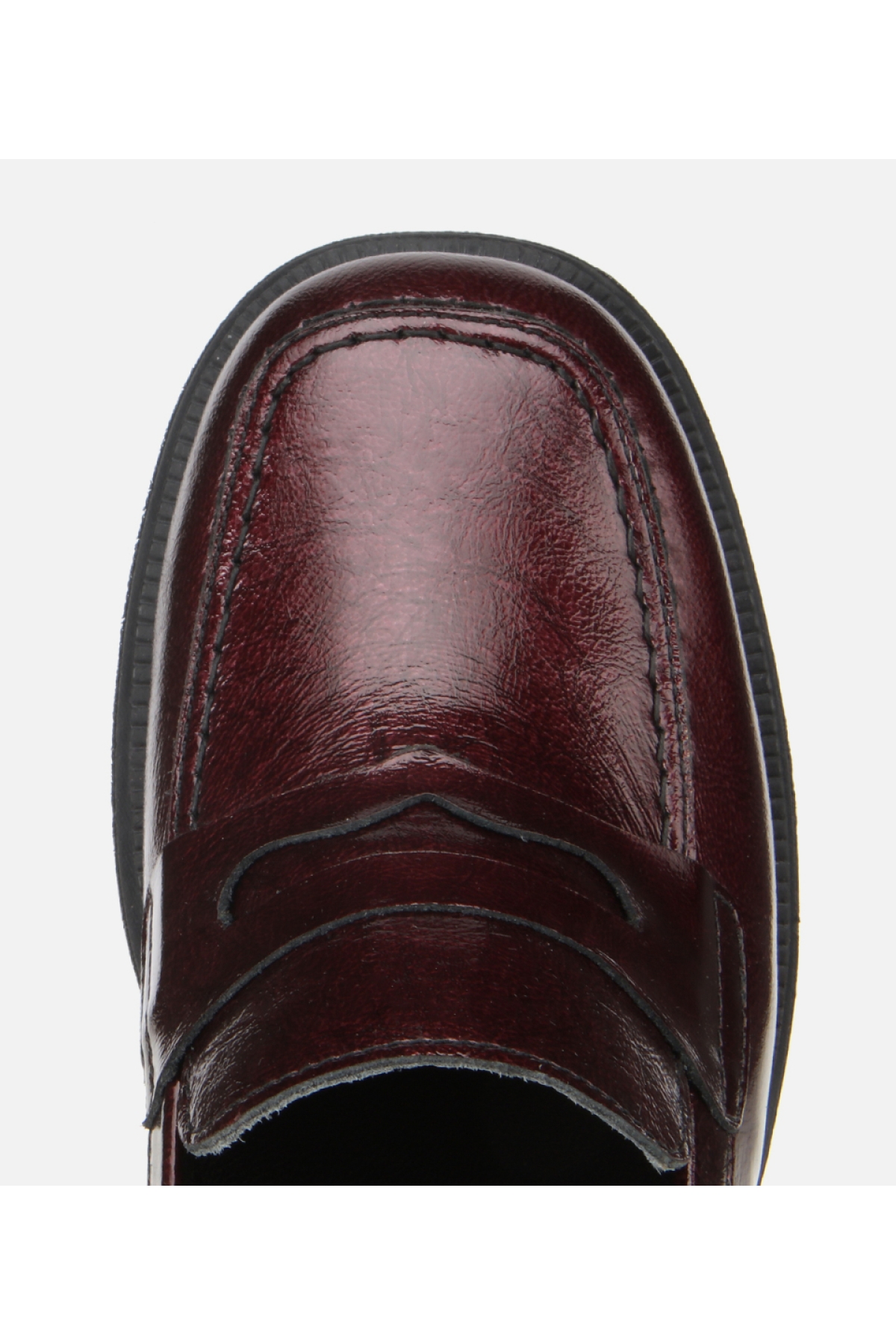 Kadın Rugan Deri Bordo Topuklu Klasik Loafer - Görsel 5